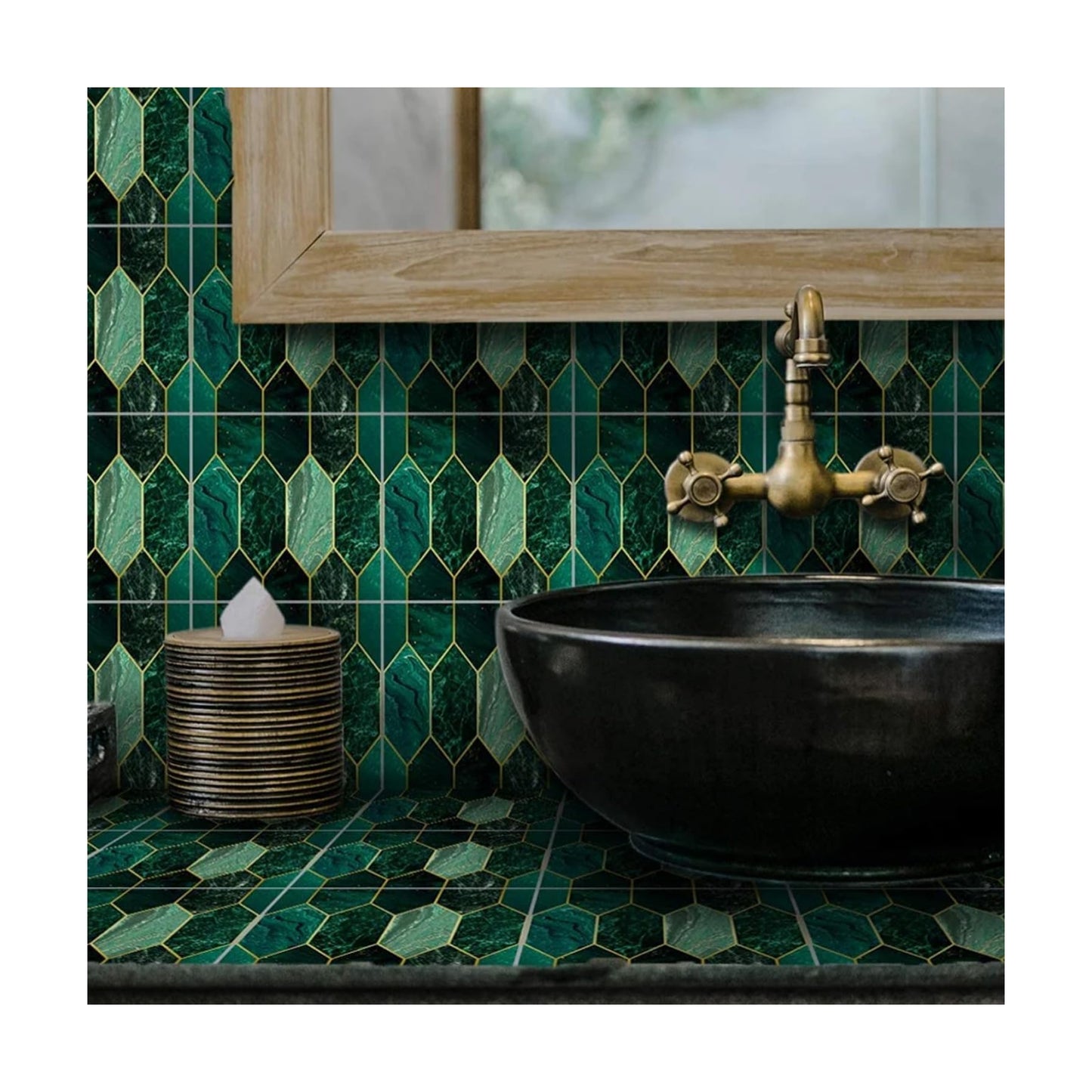 Gilding Marble PVC Adhesive Tile Peel and Stick Thick / 7.87 x 7.87 / Green / Set of 10