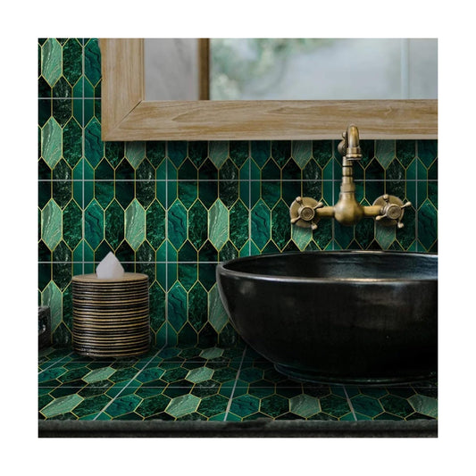 Gilding Marble PVC Adhesive Tile Peel and Stick Thick / 7.87 x 7.87 / Green / Set of 10
