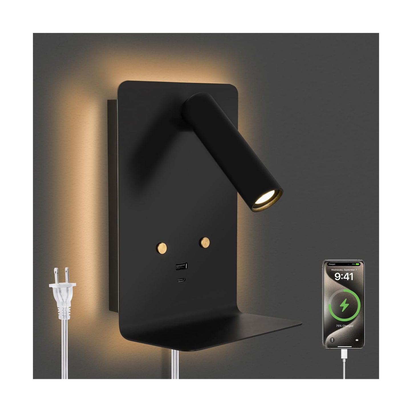 ZEROUNO LED Dimmable Wall Mounted Reading Light, Backlight Night Wall Lamp, Adjustable Headboard Plug in Wall Sconce