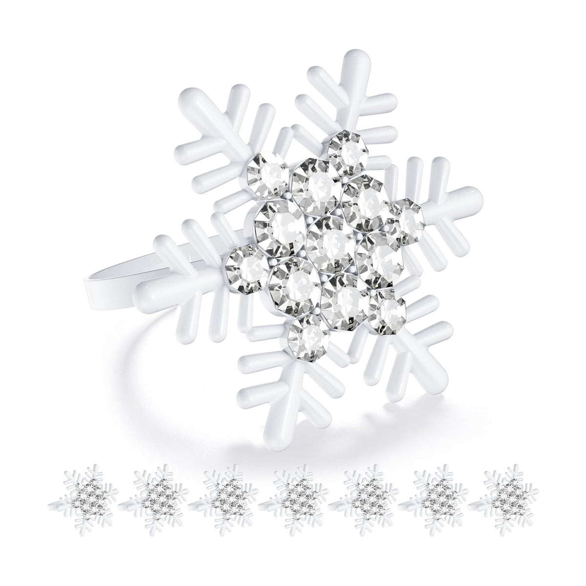 ZeeDix Set of 8 Christmas Snowflake Napkin Rings for Dinning Table Setting- White Rustic Dinner Tables Setting Decoration for Wedding Receptions, Christmas Holiday Party Dinner Parties
