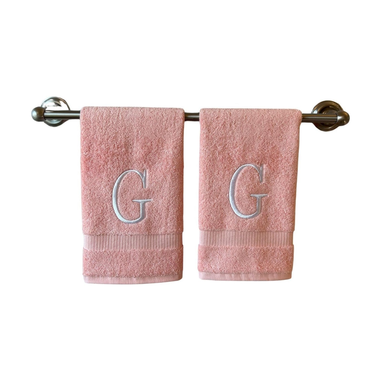 Pink with White Monogrammed Hand Towels for Bathroom - Set of 2 Letter G | Luxury Hotel Quality Initial Towels For