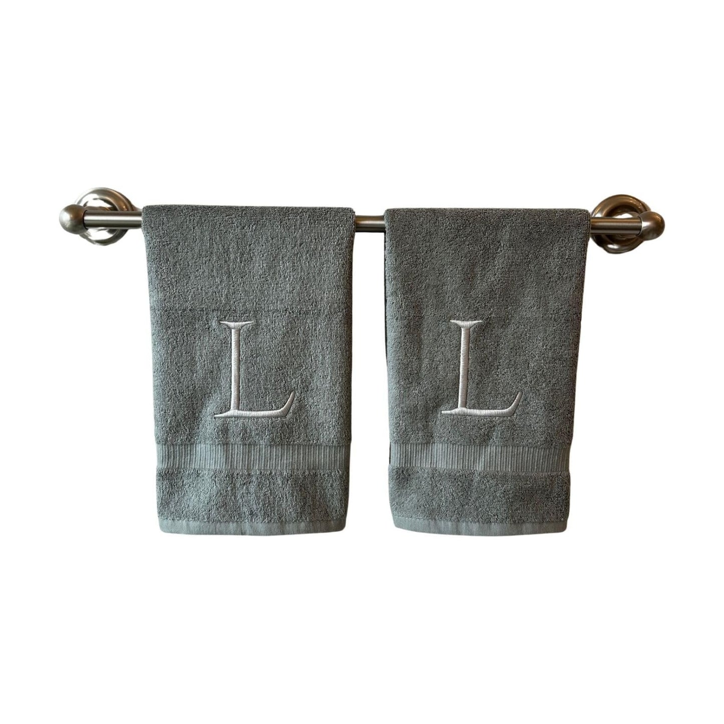 Gray with Silver Monogrammed Hand Towels for Bathroom - Set of 2 Letter L | Luxury Hotel Quality Initial Towels For
