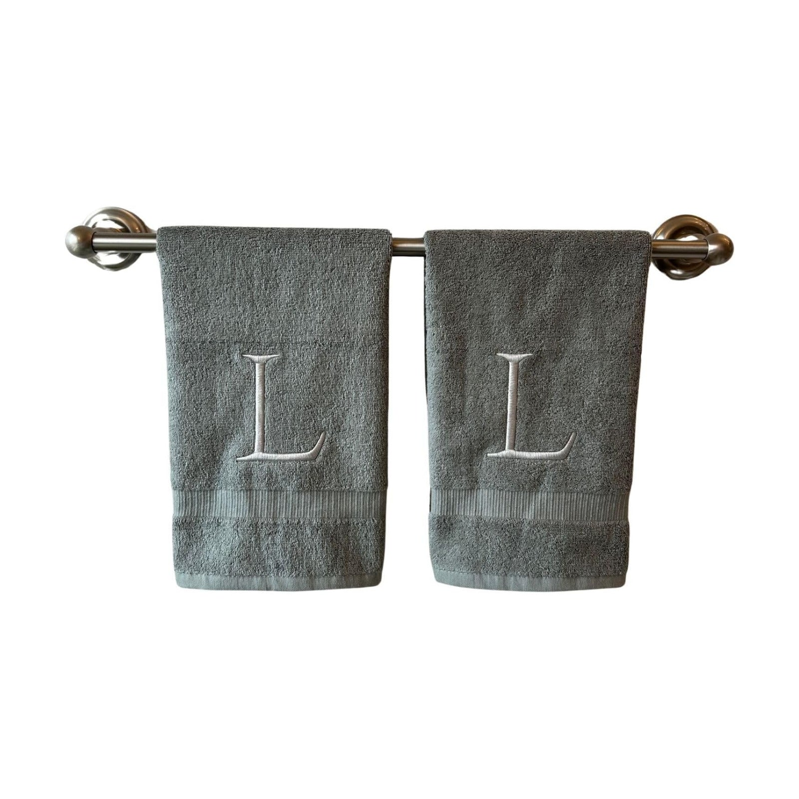 Gray with Silver Monogrammed Hand Towels for Bathroom - Set of 2 Letter L | Luxury Hotel Quality Initial Towels For