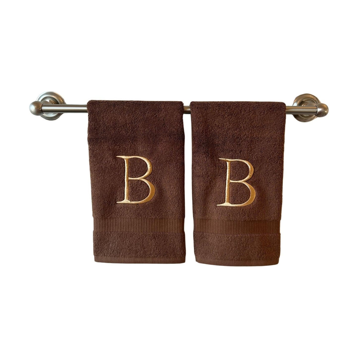Brown with Beige Monogrammed Hand Towels for Bathroom - Set of 2 Letter B | Luxury Hotel Quality Initial Towels For