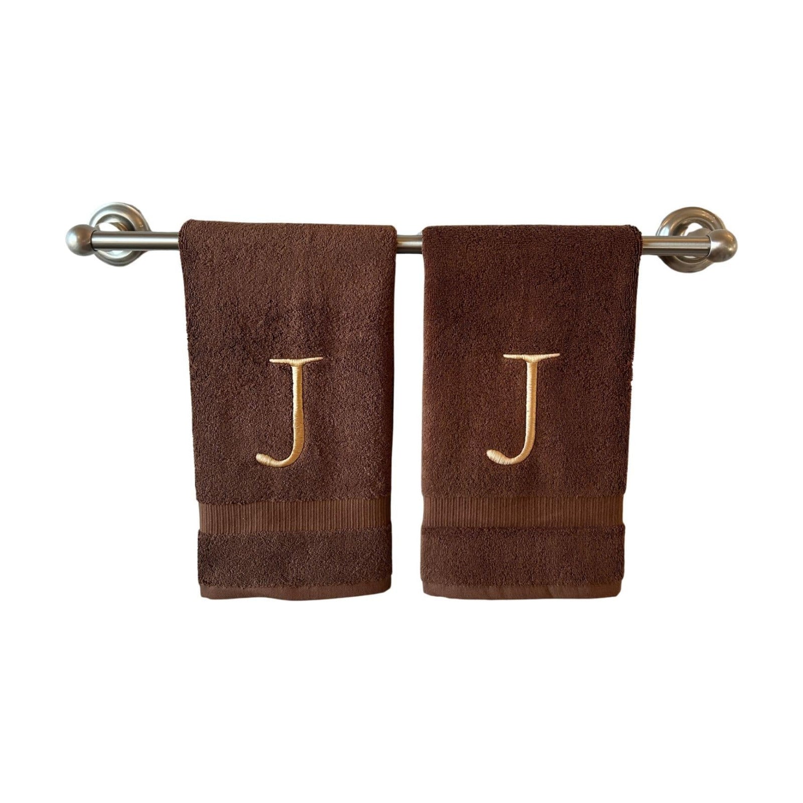Brown with Beige Monogrammed Hand Towels for Bathroom - Set of 2 Letter J | Luxury Hotel Quality Initial Towels For