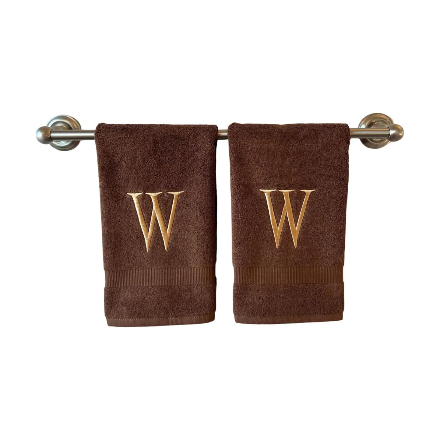 Brown with Beige Monogrammed Hand Towels for Bathroom - Set of 2 Letter W | Luxury Hotel Quality Initial Towels For