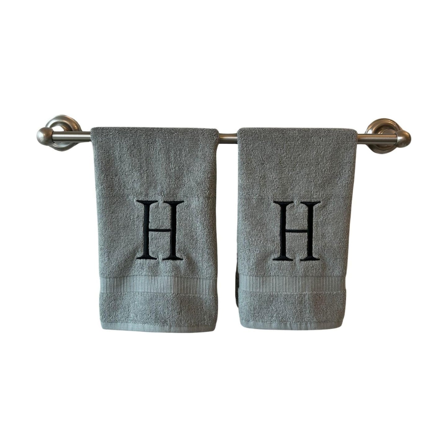 Gray with Black Monogrammed Hand Towels for Bathroom - Set of 2 Letter H | Luxury Hotel Quality Initial Towels For
