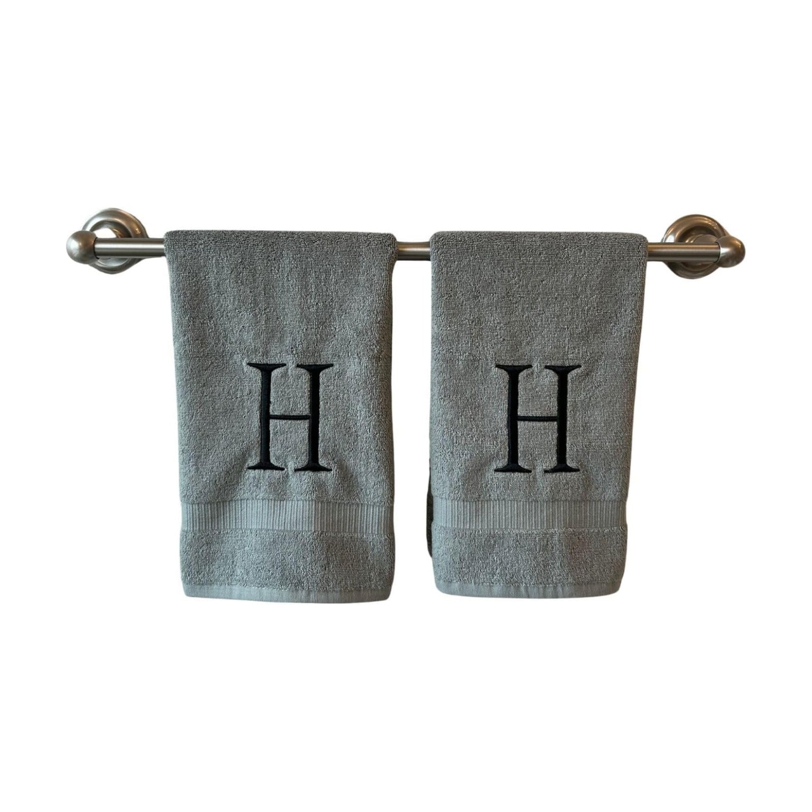 Gray with Black Monogrammed Hand Towels for Bathroom - Set of 2 Letter H | Luxury Hotel Quality Initial Towels For