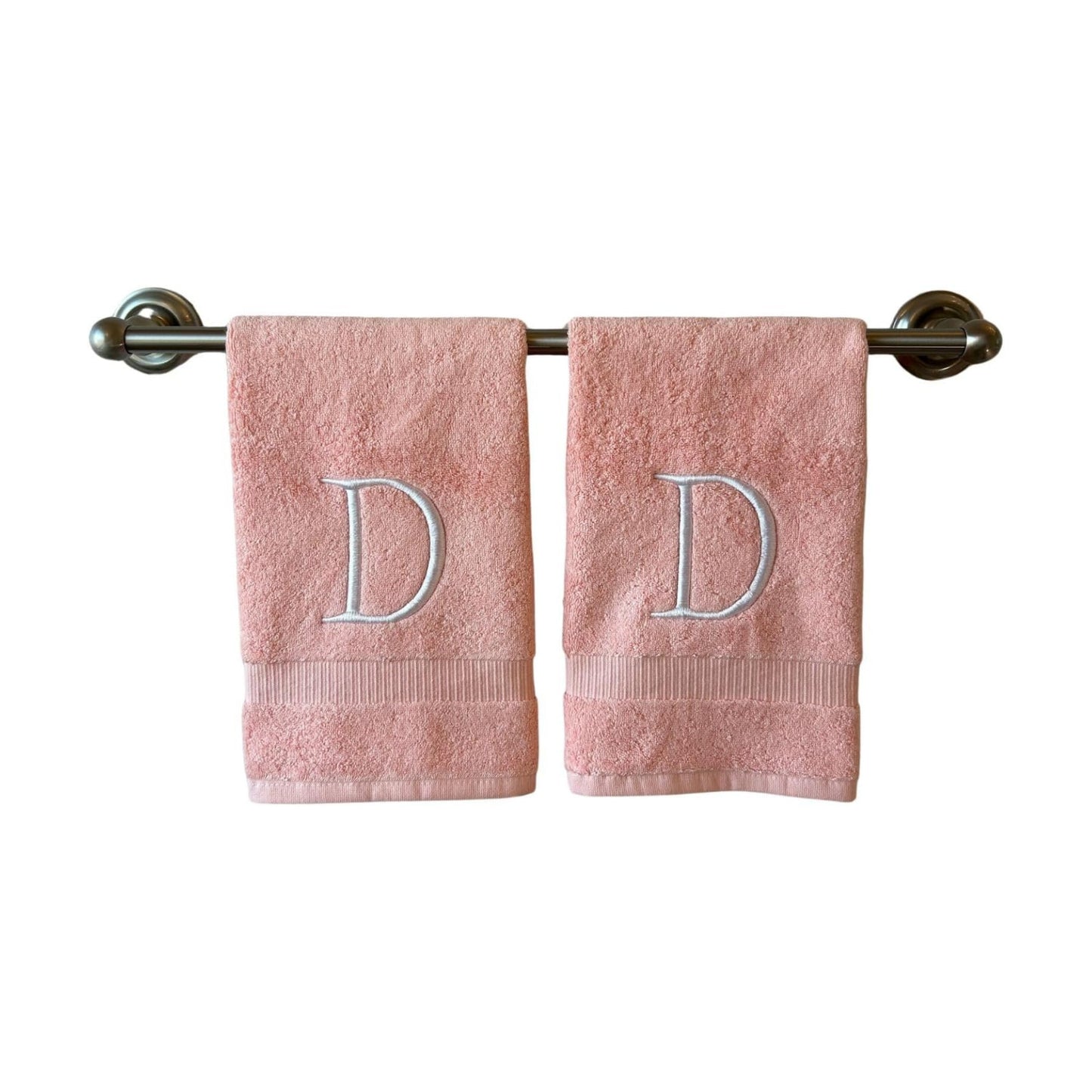 Pink with White Monogrammed Hand Towels for Bathroom - Set of 2 Letter D | Luxury Hotel Quality Initial Towels For