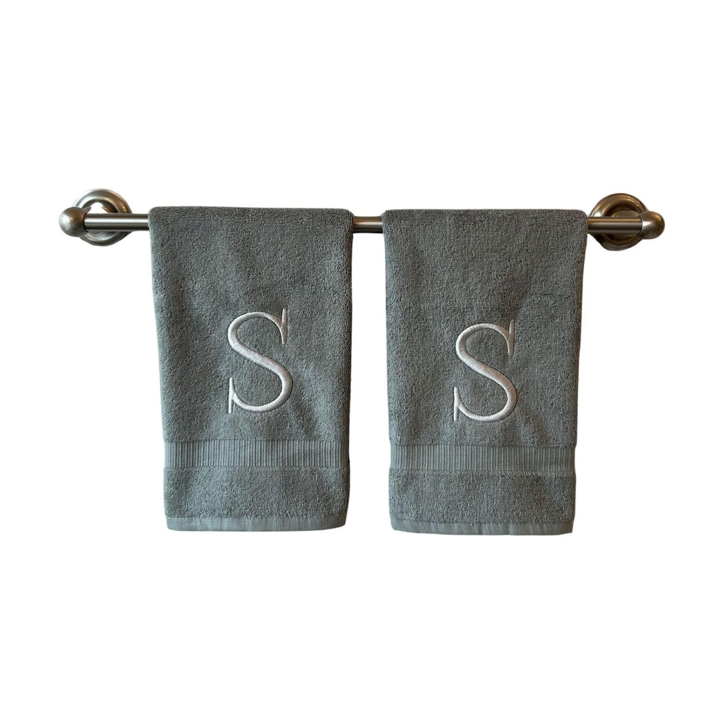 Gray with Silver Monogrammed Hand Towels for Bathroom - Set of 2 Letter S | Luxury Hotel Quality Initial Towels For