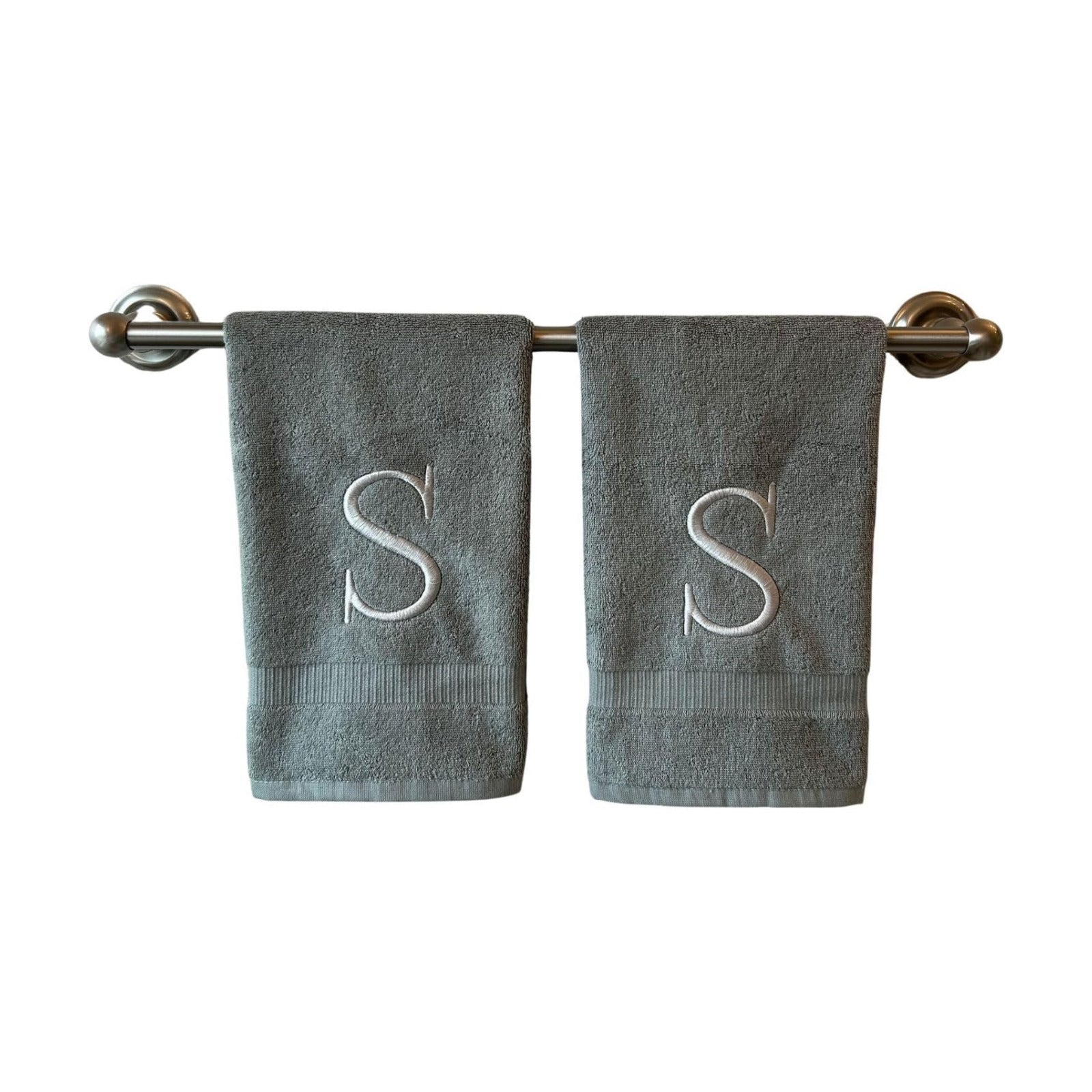 Gray with Silver Monogrammed Hand Towels for Bathroom - Set of 2 Letter S | Luxury Hotel Quality Initial Towels For