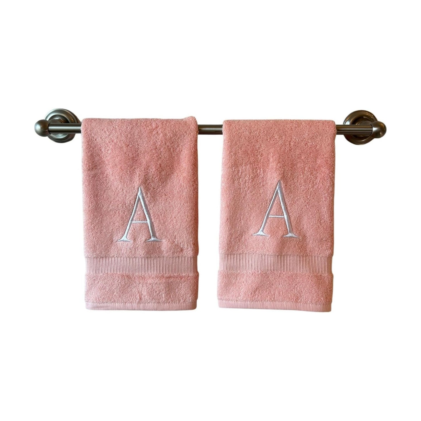Pink with White Monogrammed Hand Towels for Bathroom - Set of 2 Letter A | Luxury Hotel Quality Initial Towels For