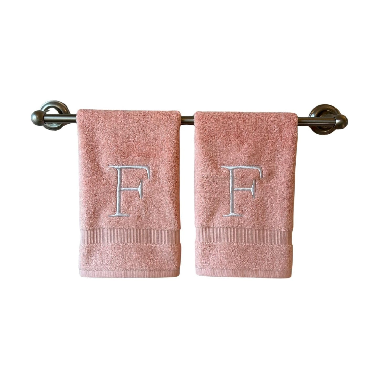 Pink with White Monogrammed Hand Towels for Bathroom - Set of 2 Letter F | Luxury Hotel Quality Initial Towels For