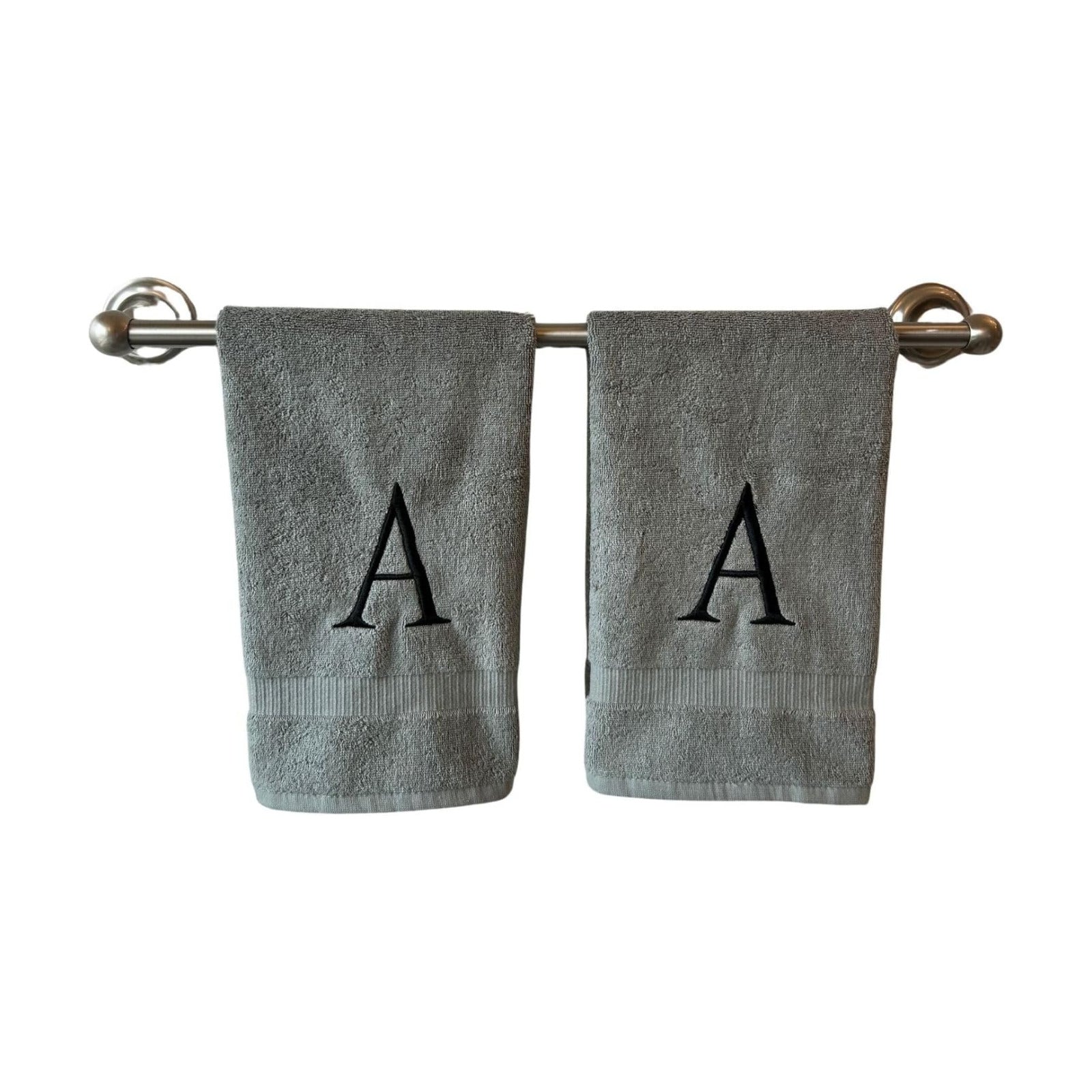 Gray with Black Monogrammed Hand Towels for Bathroom - Set of 2 Letter A | Luxury Hotel Quality Initial Towels For