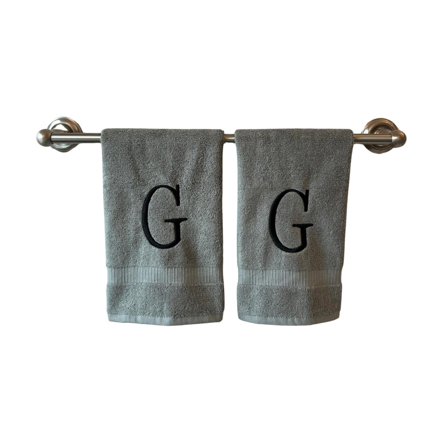 Gray with Black Monogrammed Hand Towels for Bathroom - Set of 2 Letter G | Luxury Hotel Quality Initial Towels For