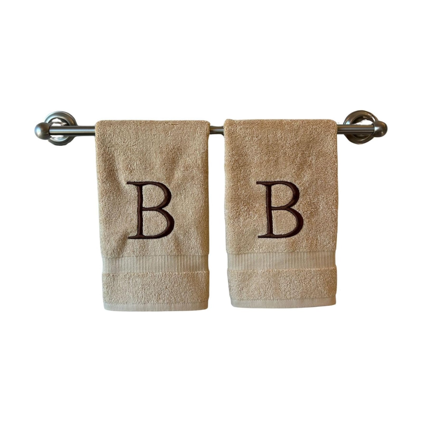 Beige with Brown Monogrammed Hand Towels for Bathroom - Set of 2 Letter B | Luxury Hotel Quality Initial Towels For