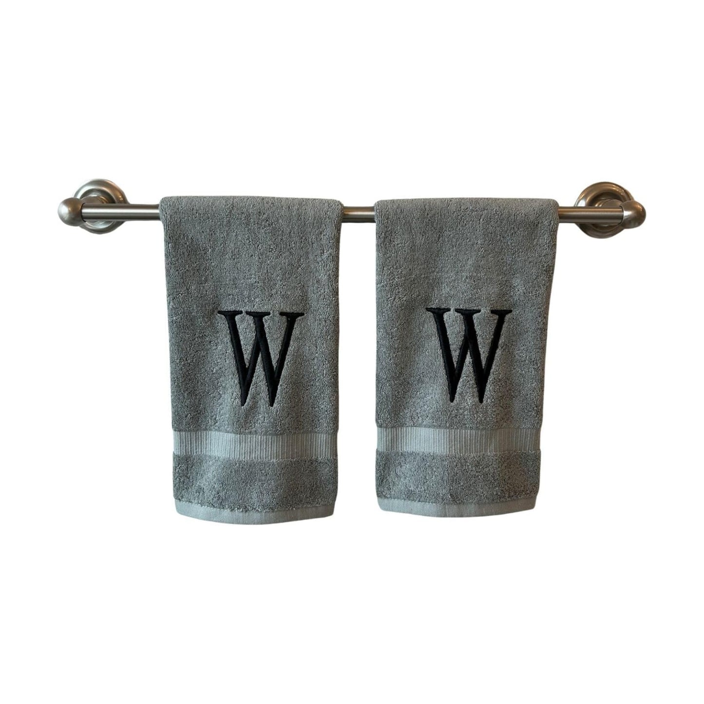 Gray with Black Monogrammed Hand Towels for Bathroom - Set of 2 Letter W | Luxury Hotel Quality Initial Towels For