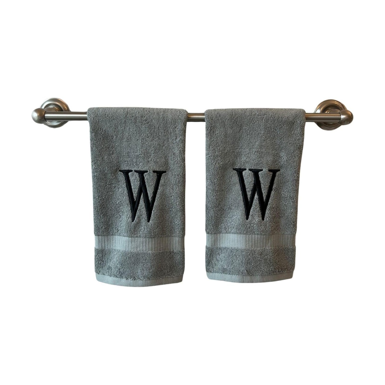 Gray with Black Monogrammed Hand Towels for Bathroom - Set of 2 Letter W | Luxury Hotel Quality Initial Towels For