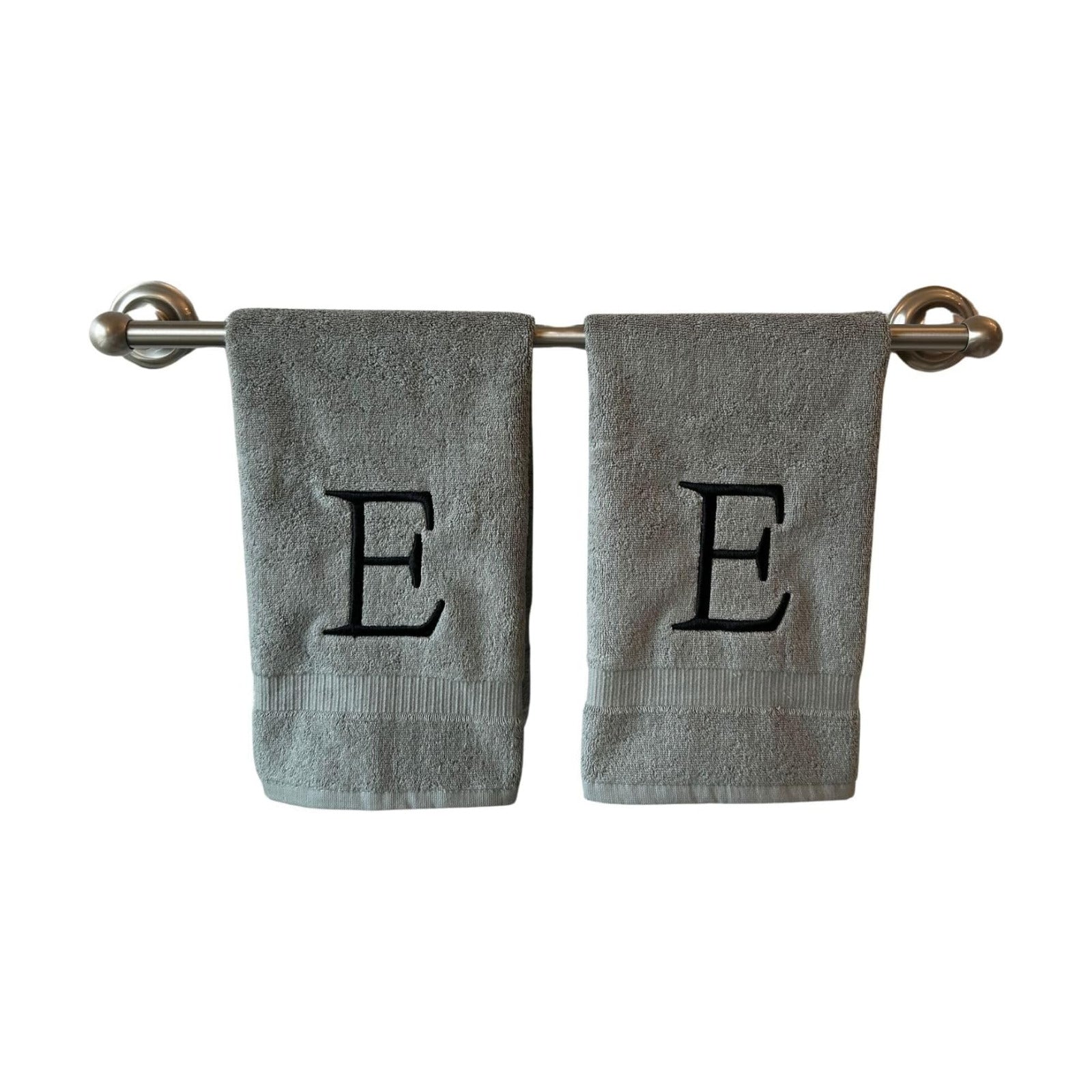 Gray with Black Monogrammed Hand Towels for Bathroom - Set of 2 Letter E | Luxury Hotel Quality Initial Towels For