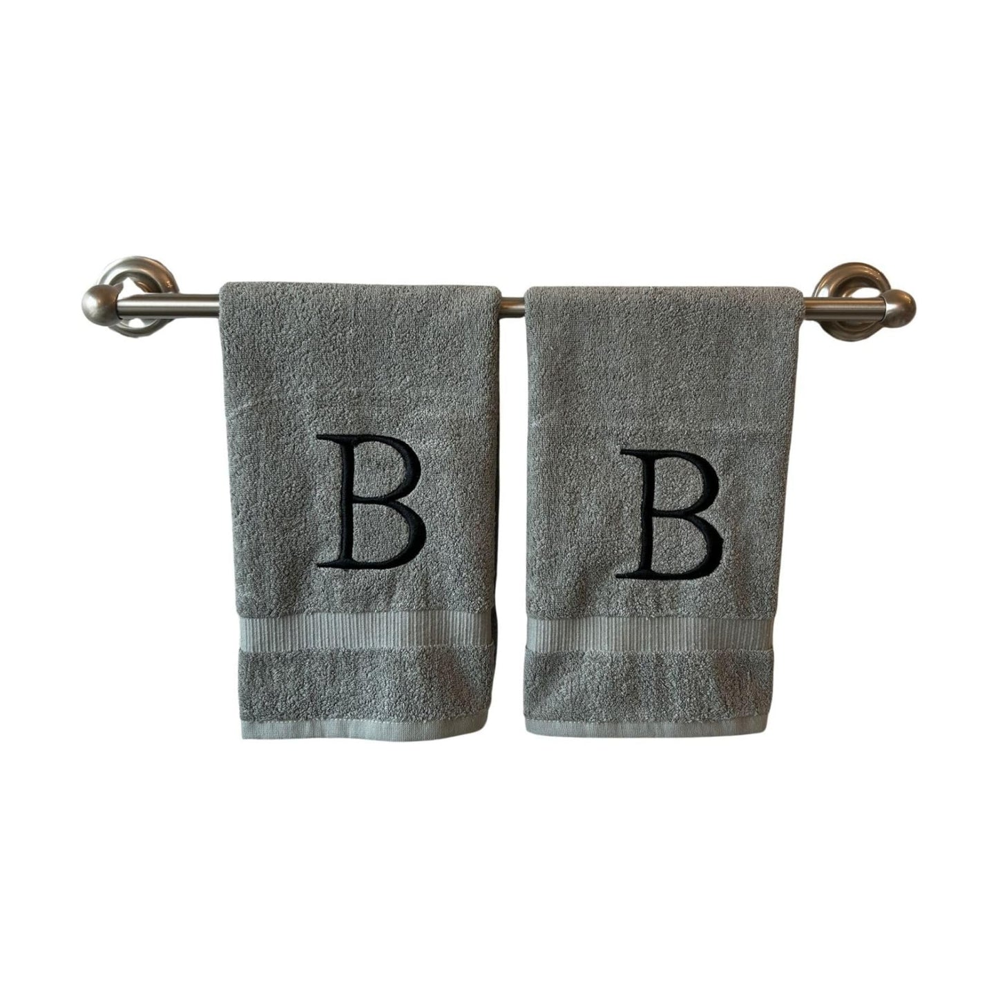 Gray with Black Monogrammed Hand Towels for Bathroom - Set of 2 Letter B | Luxury Hotel Quality Initial Towels For