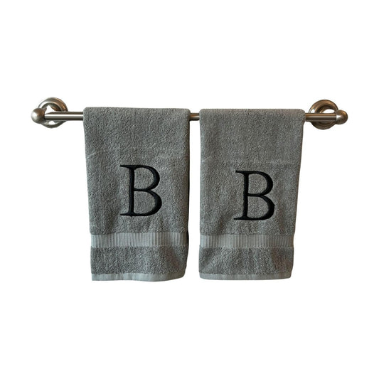 Gray with Black Monogrammed Hand Towels for Bathroom - Set of 2 Letter B | Luxury Hotel Quality Initial Towels For