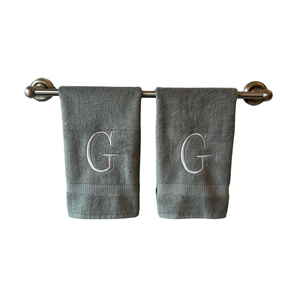 Gray with Silver Monogrammed Hand Towels for Bathroom - Set of 2 Letter G | Luxury Hotel Quality Initial Towels For