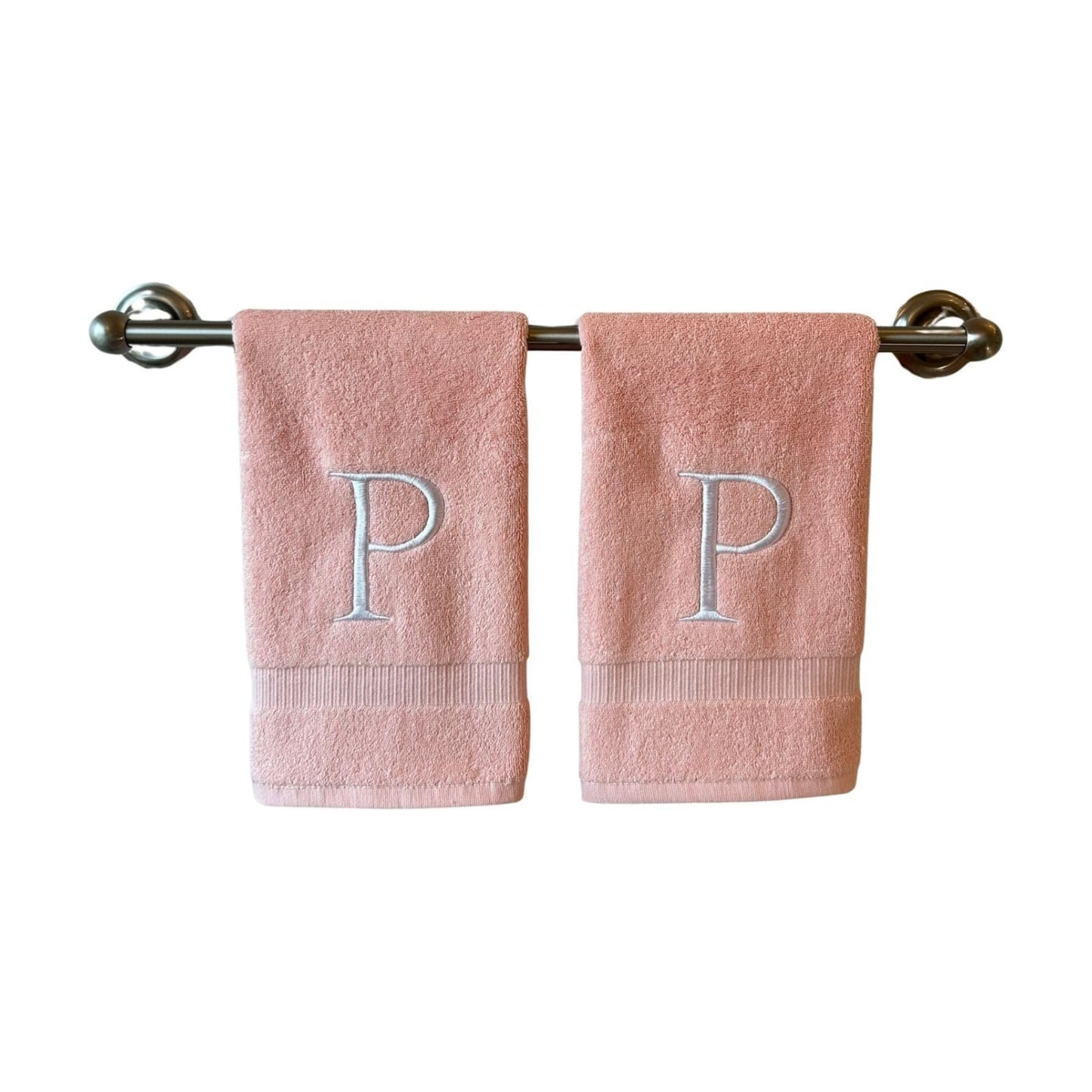 Pink with White Monogrammed Hand Towels for Bathroom - Set of 2 Letter P | Luxury Hotel Quality Initial Towels For
