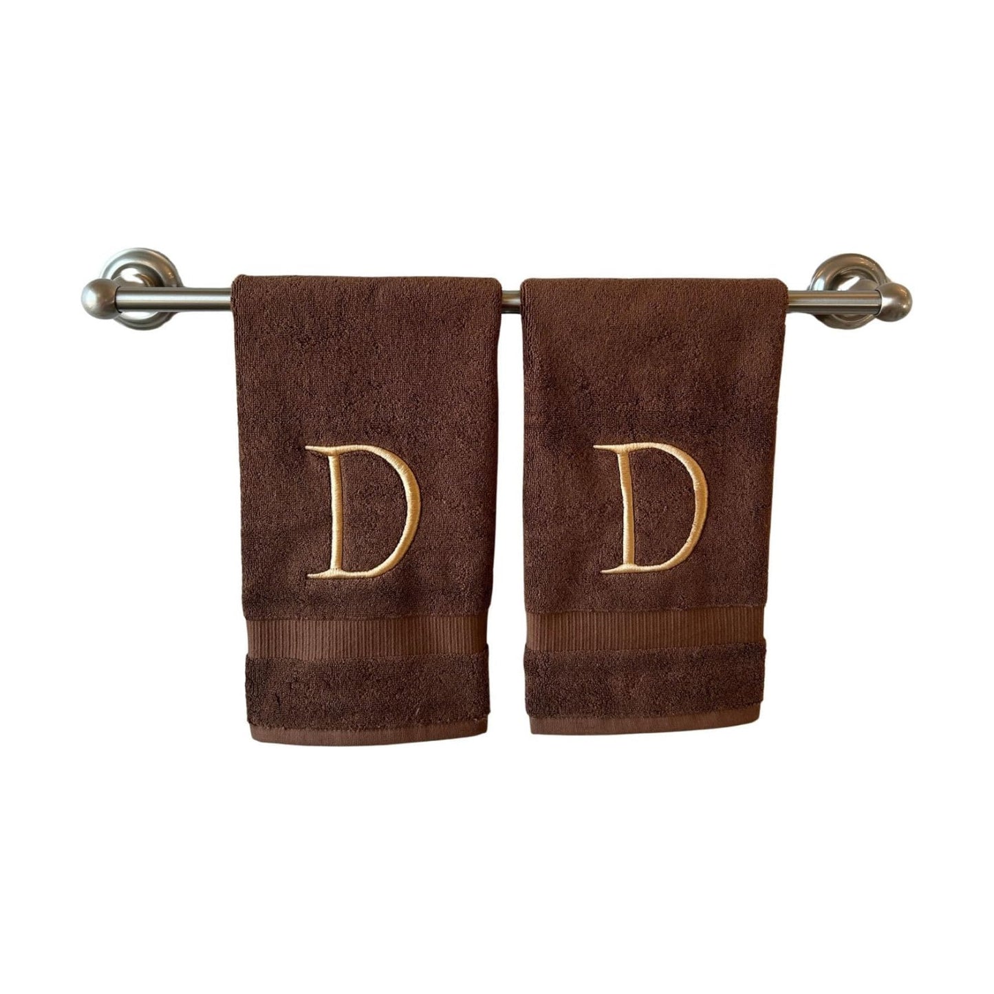 Brown with Beige Monogrammed Hand Towels for Bathroom - Set of 2 Letter D | Luxury Hotel Quality Initial Towels For
