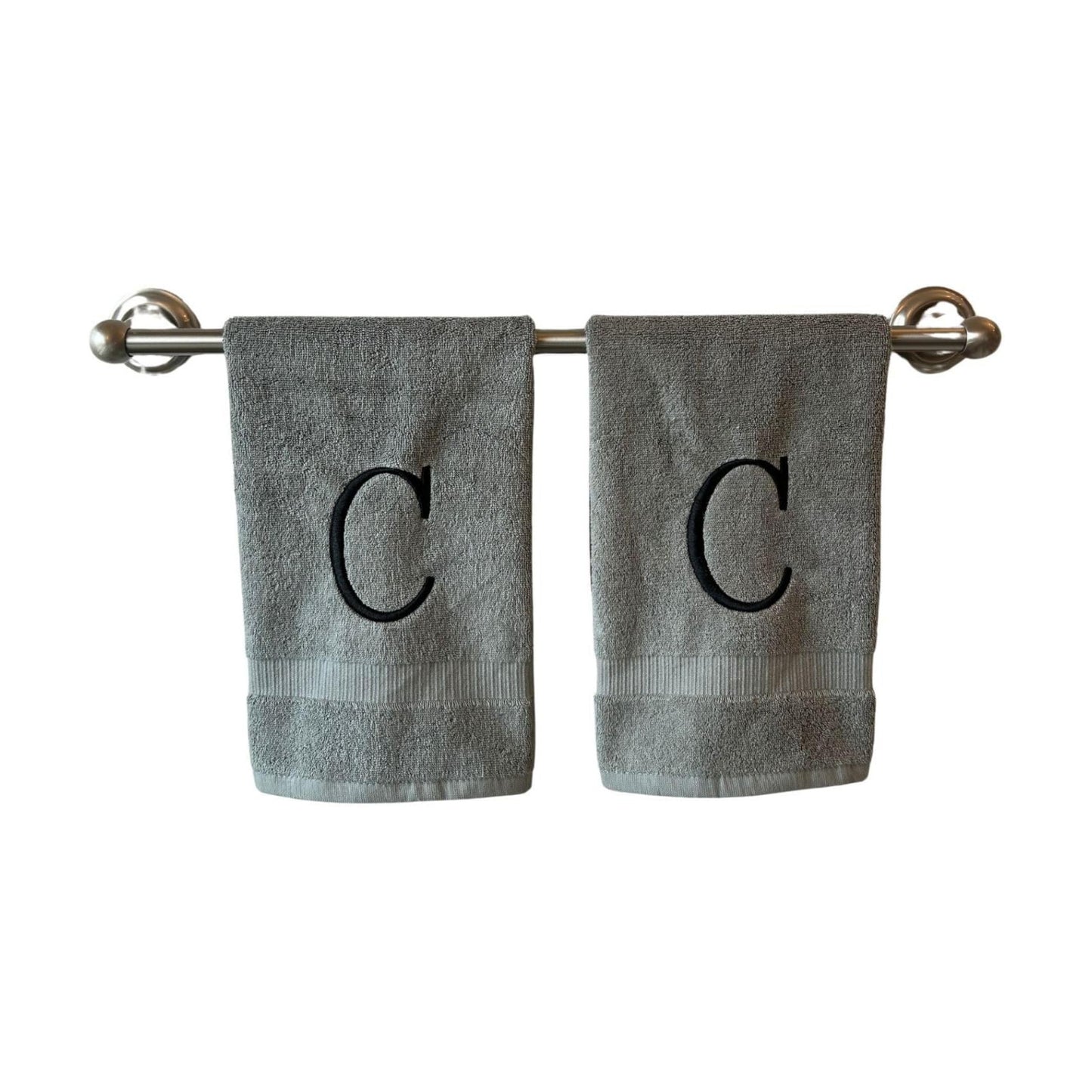 Gray with Black Monogrammed Hand Towels for Bathroom - Set of 2 Letter C | Luxury Hotel Quality Initial Towels For