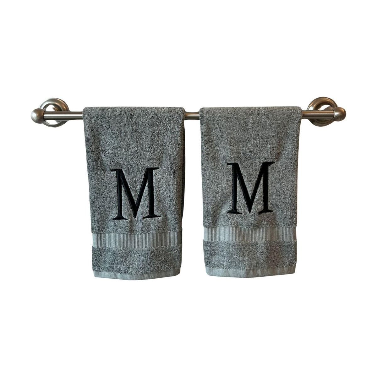 Gray with Black Monogrammed Hand Towels for Bathroom - Set of 2 Letter M | Luxury Hotel Quality Initial Towels For