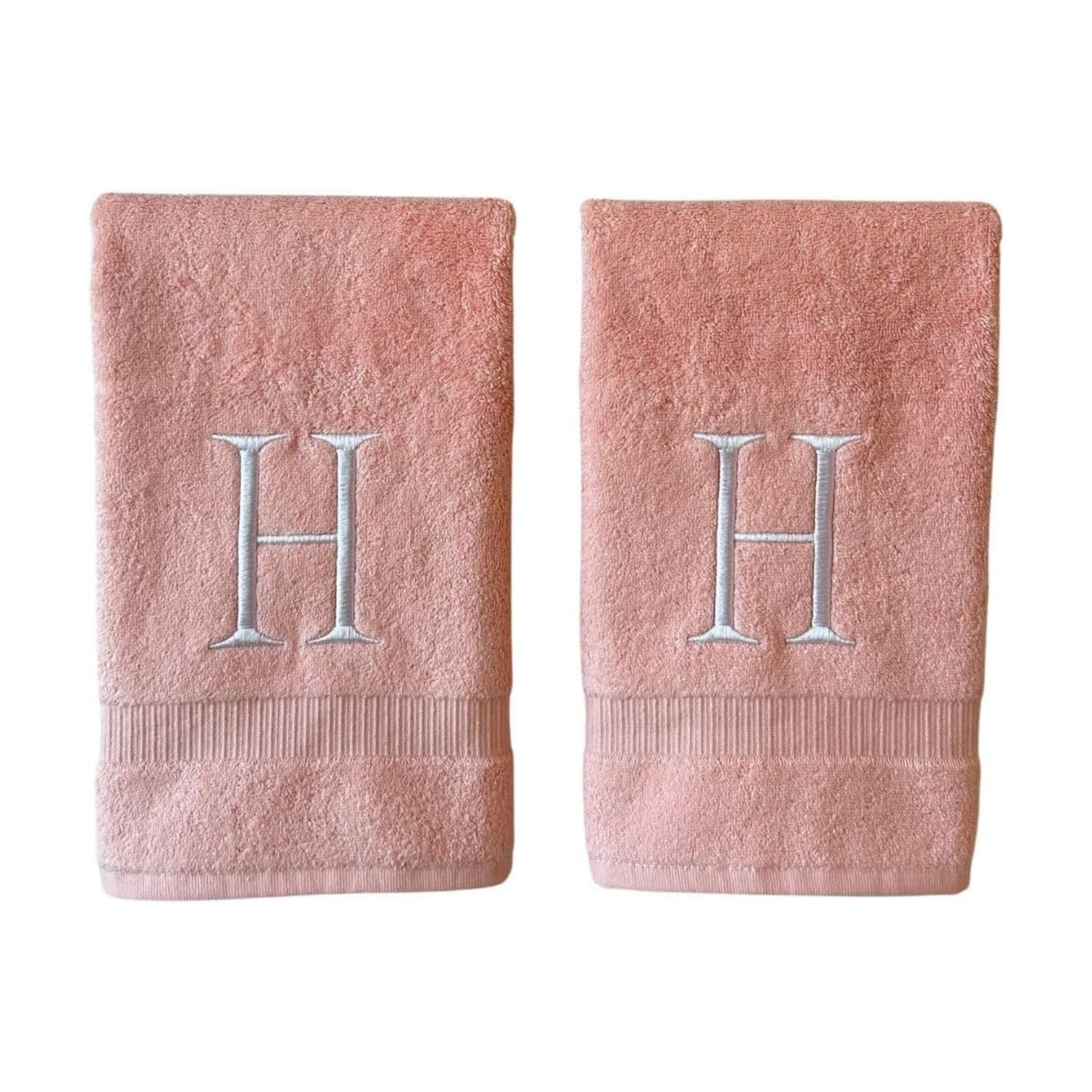 Pink with White Monogrammed Hand Towels for Bathroom - Set of 2 Letter H | Luxury Hotel Quality Initial Towels For