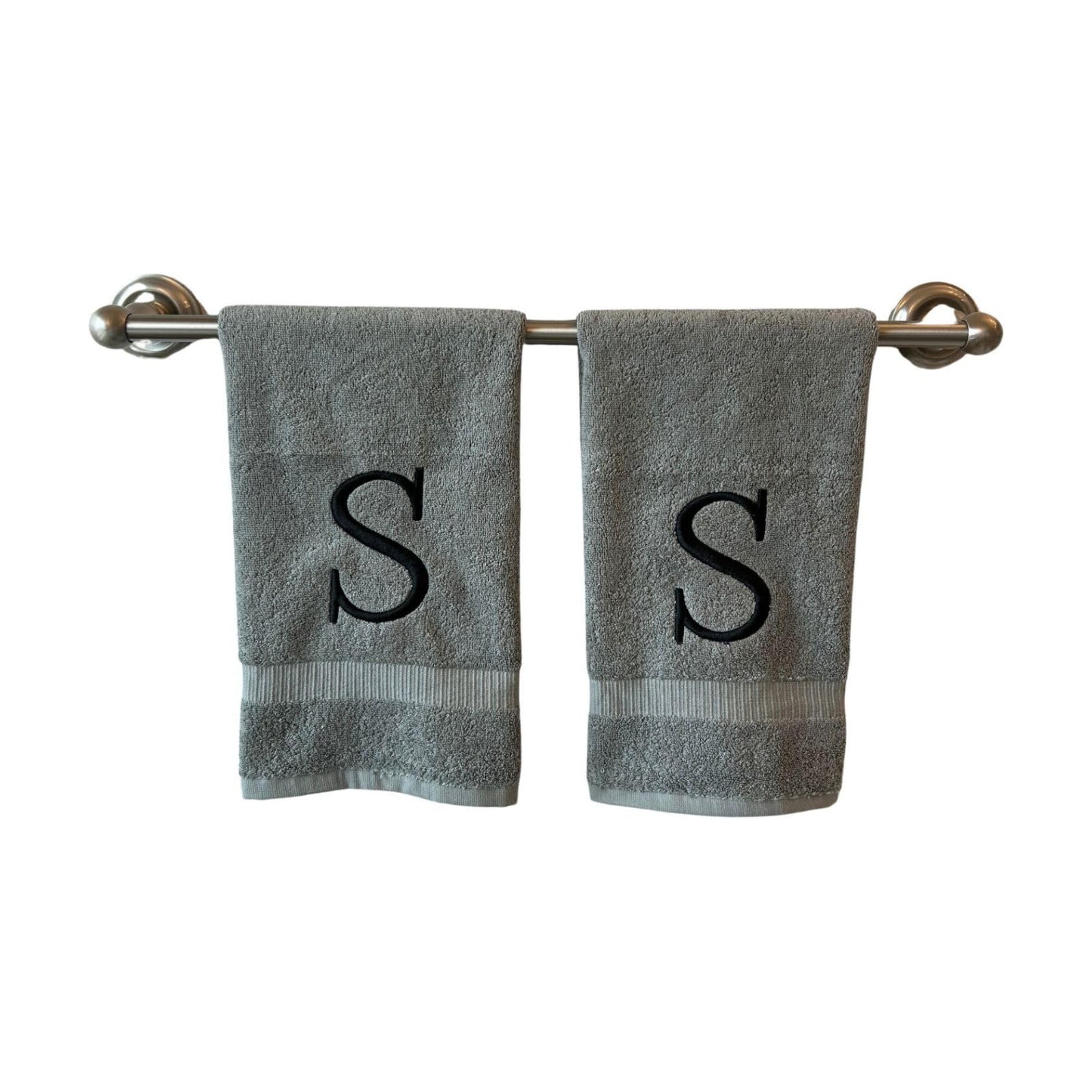 Gray with Black Monogrammed Hand Towels for Bathroom - Set of 2 Letter S | Luxury Hotel Quality Initial Towels For