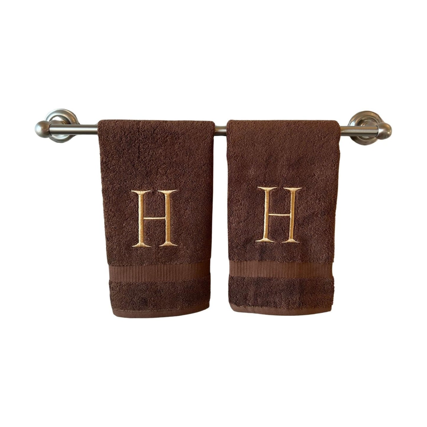 Brown with Beige Monogrammed Hand Towels for Bathroom - Set of 2 Letter H | Luxury Hotel Quality Initial Towels For