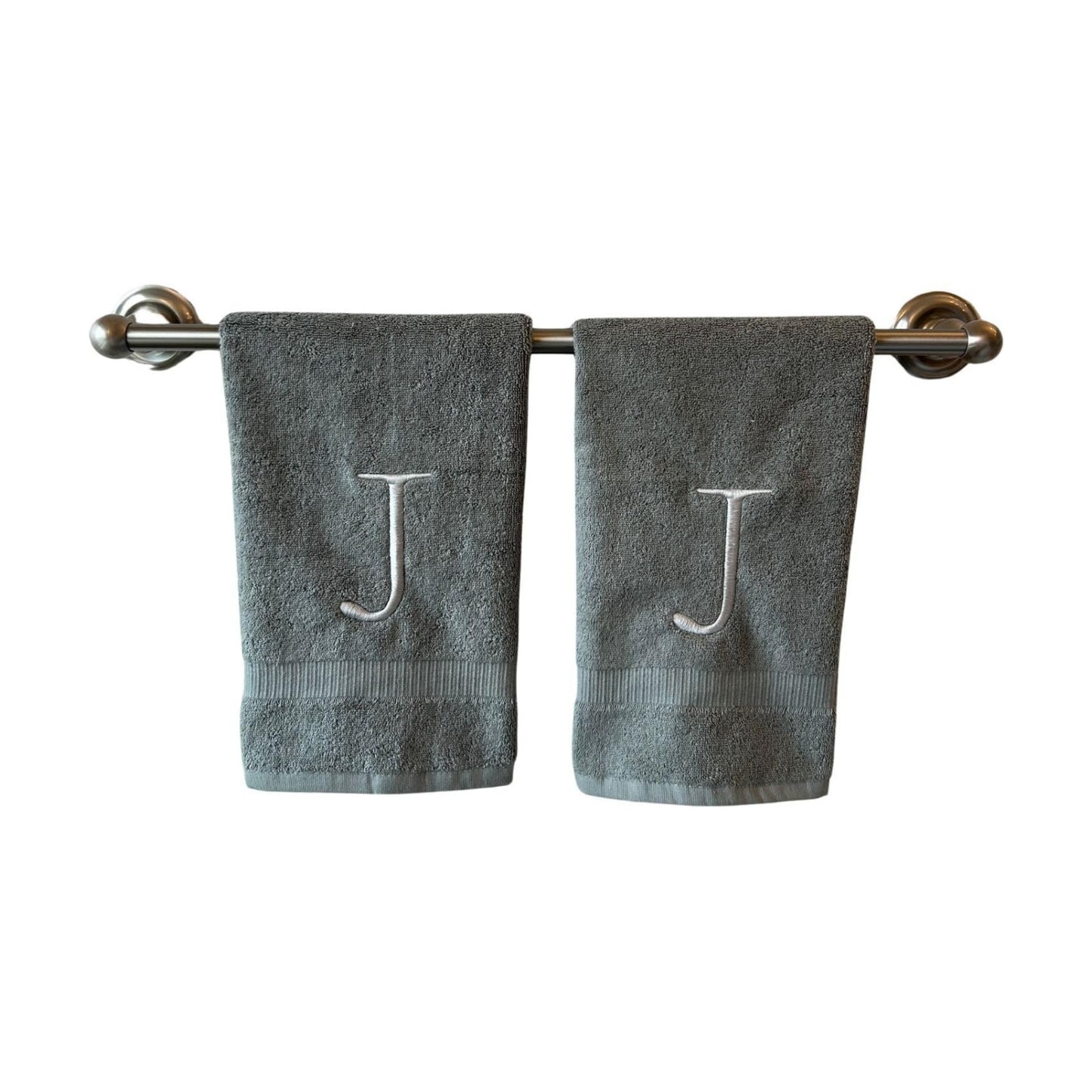 Gray with Silver Monogrammed Hand Towels for Bathroom - Set of 2 Letter J | Luxury Hotel Quality Initial Towels For