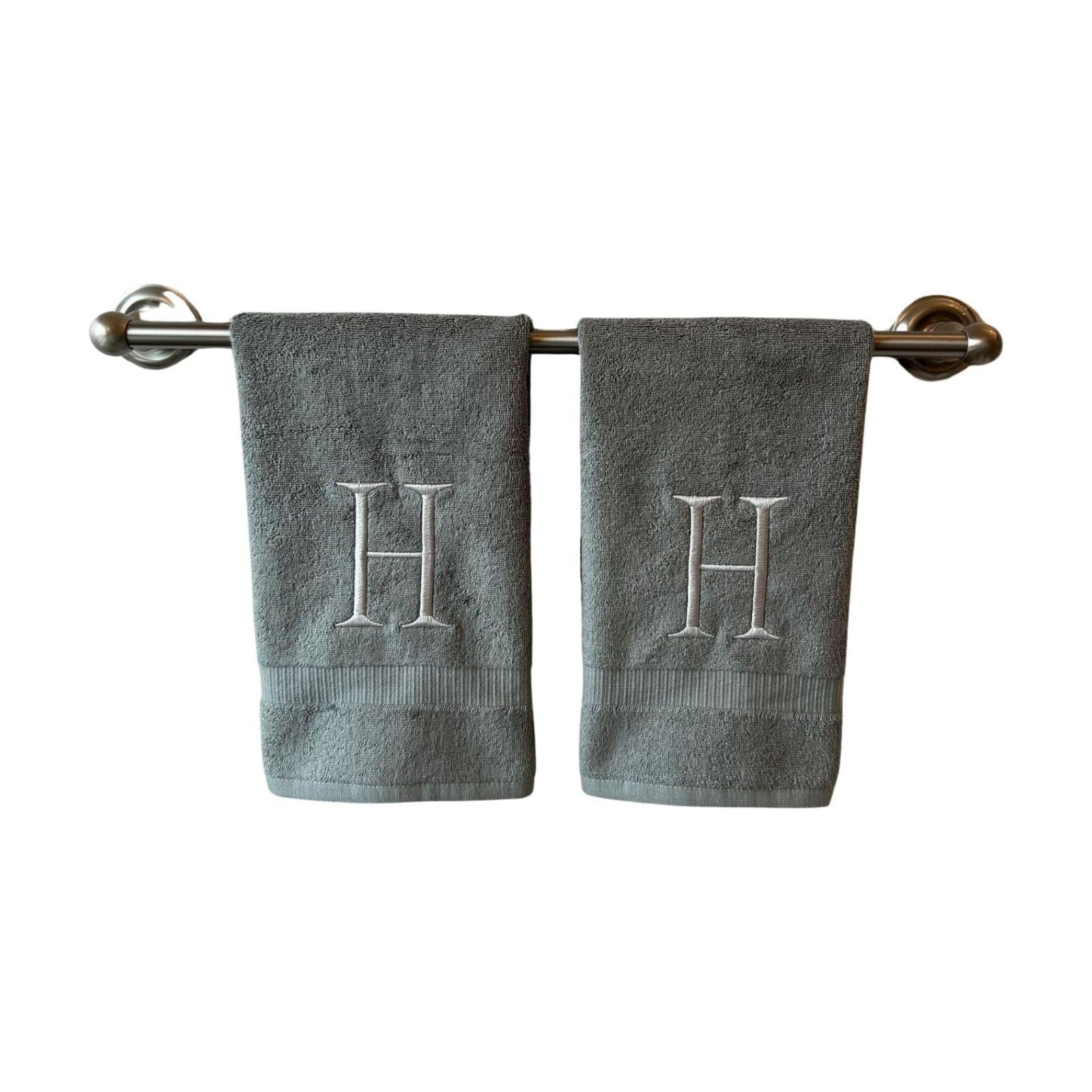 Gray with Silver Monogrammed Hand Towels for Bathroom - Set of 2 Letter H | Luxury Hotel Quality Initial Towels For
