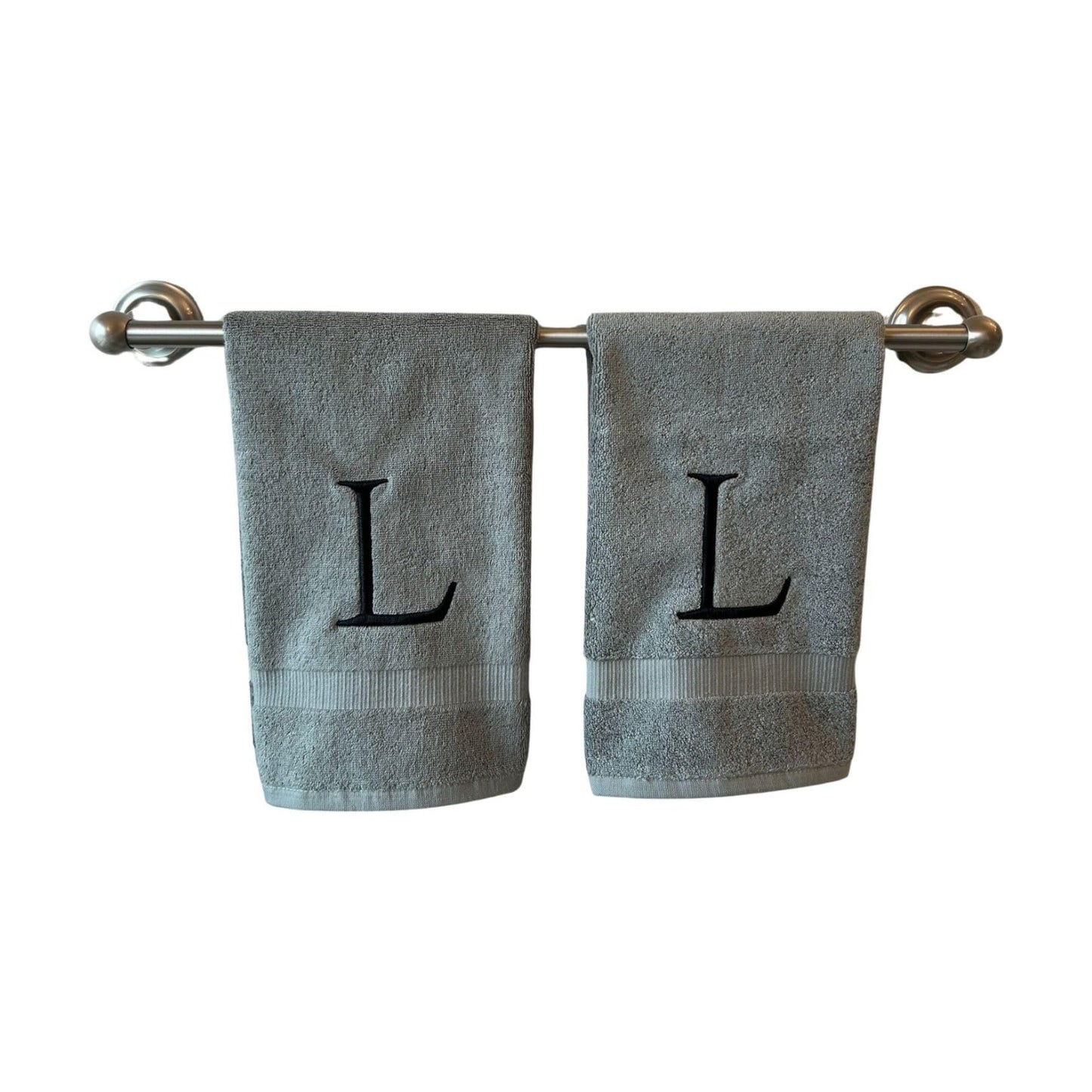 Gray with Black Monogrammed Hand Towels for Bathroom - Set of 2 Letter L | Luxury Hotel Quality Initial Towels For