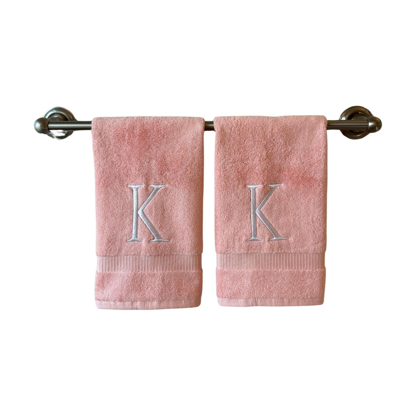 Pink with White Monogrammed Hand Towels for Bathroom - Set of 2 Letter K | Luxury Hotel Quality Initial Towels For
