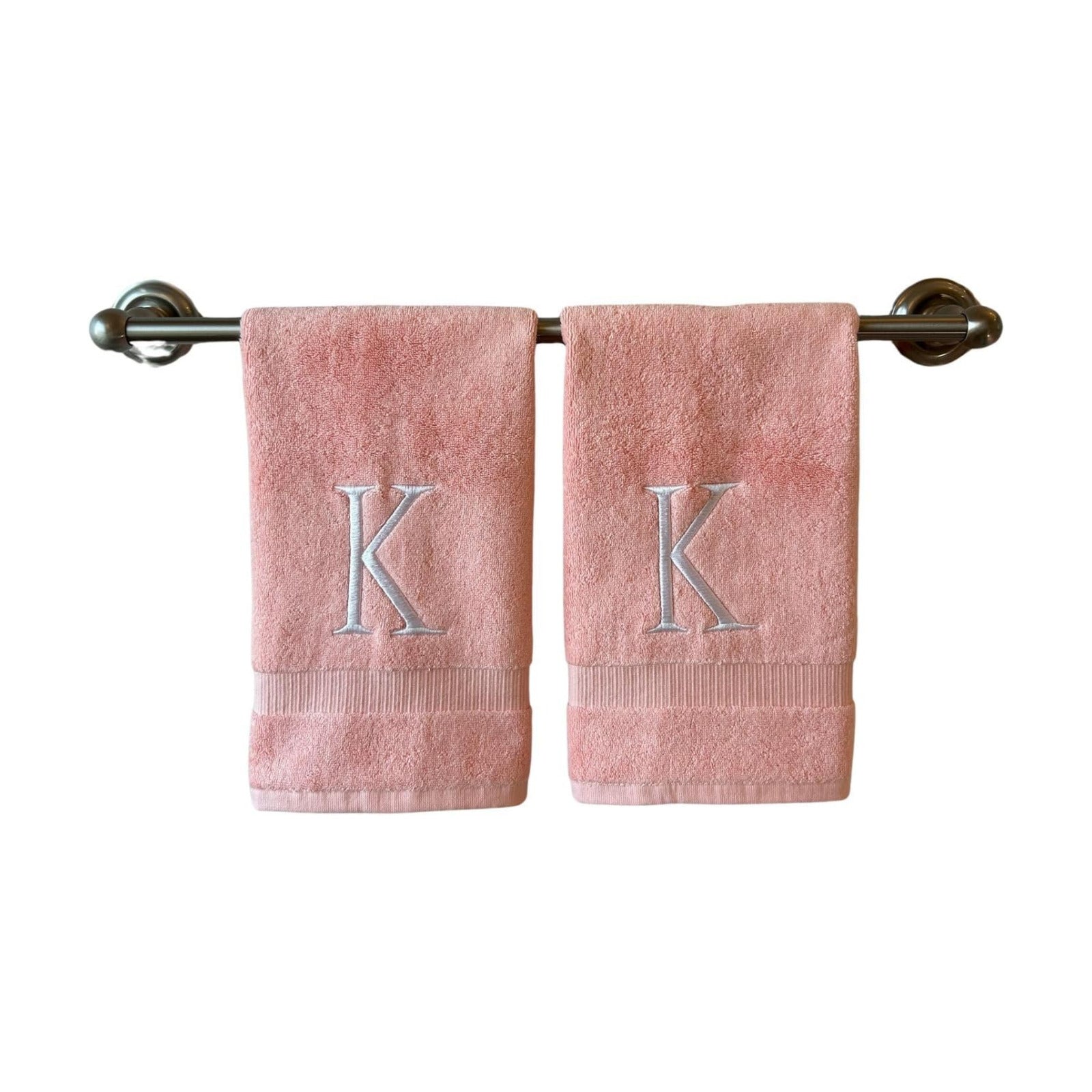 Pink with White Monogrammed Hand Towels for Bathroom - Set of 2 Letter K | Luxury Hotel Quality Initial Towels For