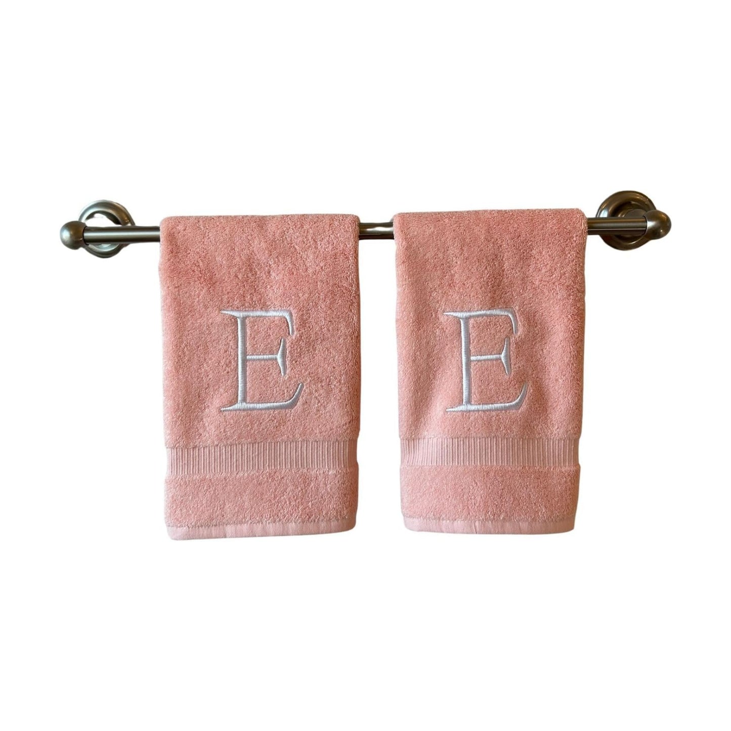Pink with White Monogrammed Hand Towels for Bathroom - Set of 2 Letter E | Luxury Hotel Quality Initial Towels For