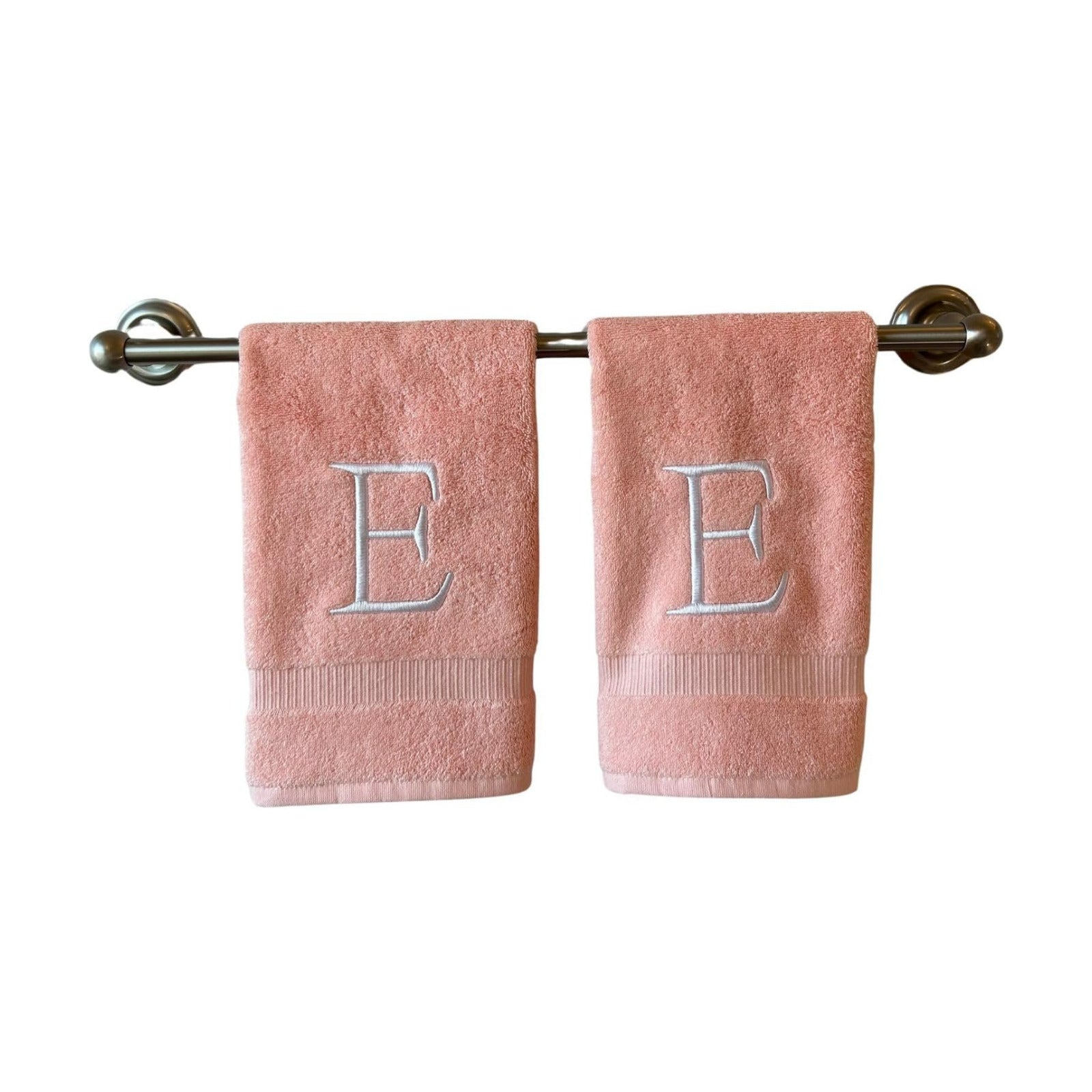 Pink with White Monogrammed Hand Towels for Bathroom - Set of 2 Letter E | Luxury Hotel Quality Initial Towels For