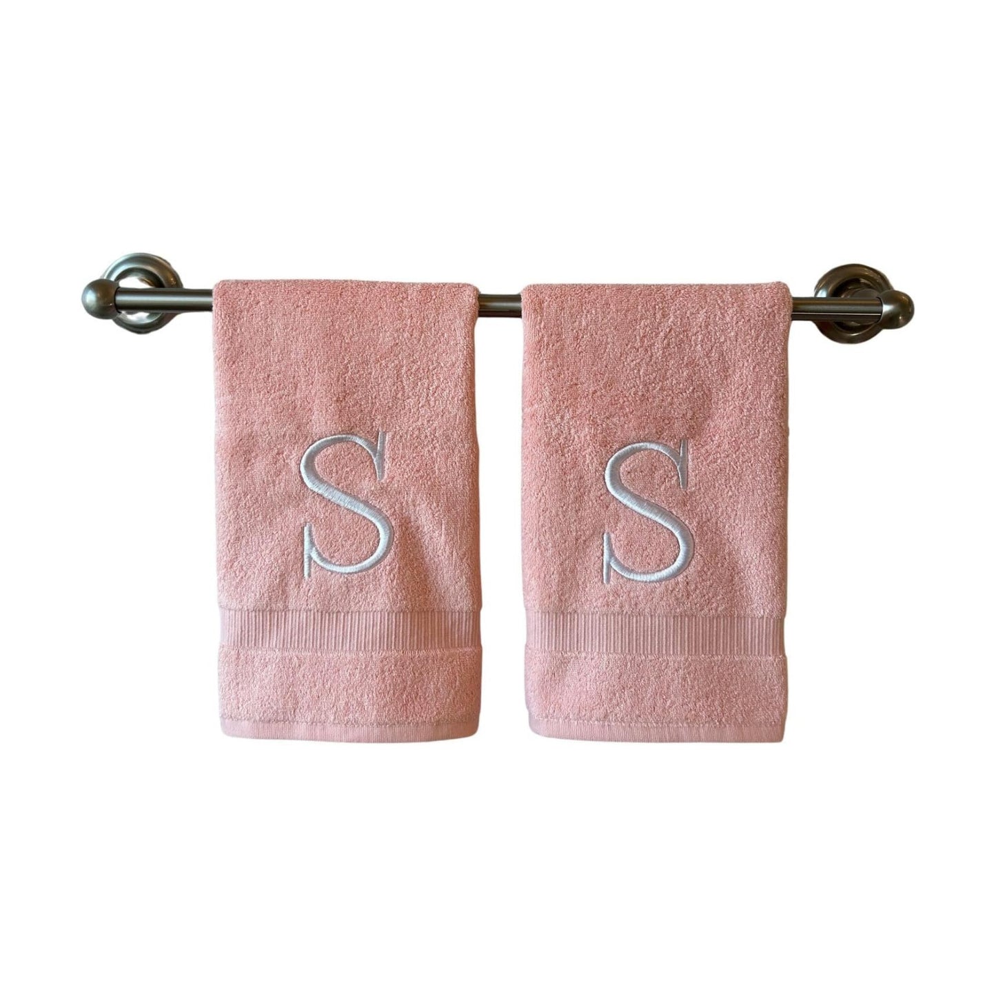 Pink with White Monogrammed Hand Towels for Bathroom - Set of 2 Letter S | Luxury Hotel Quality Initial Towels For