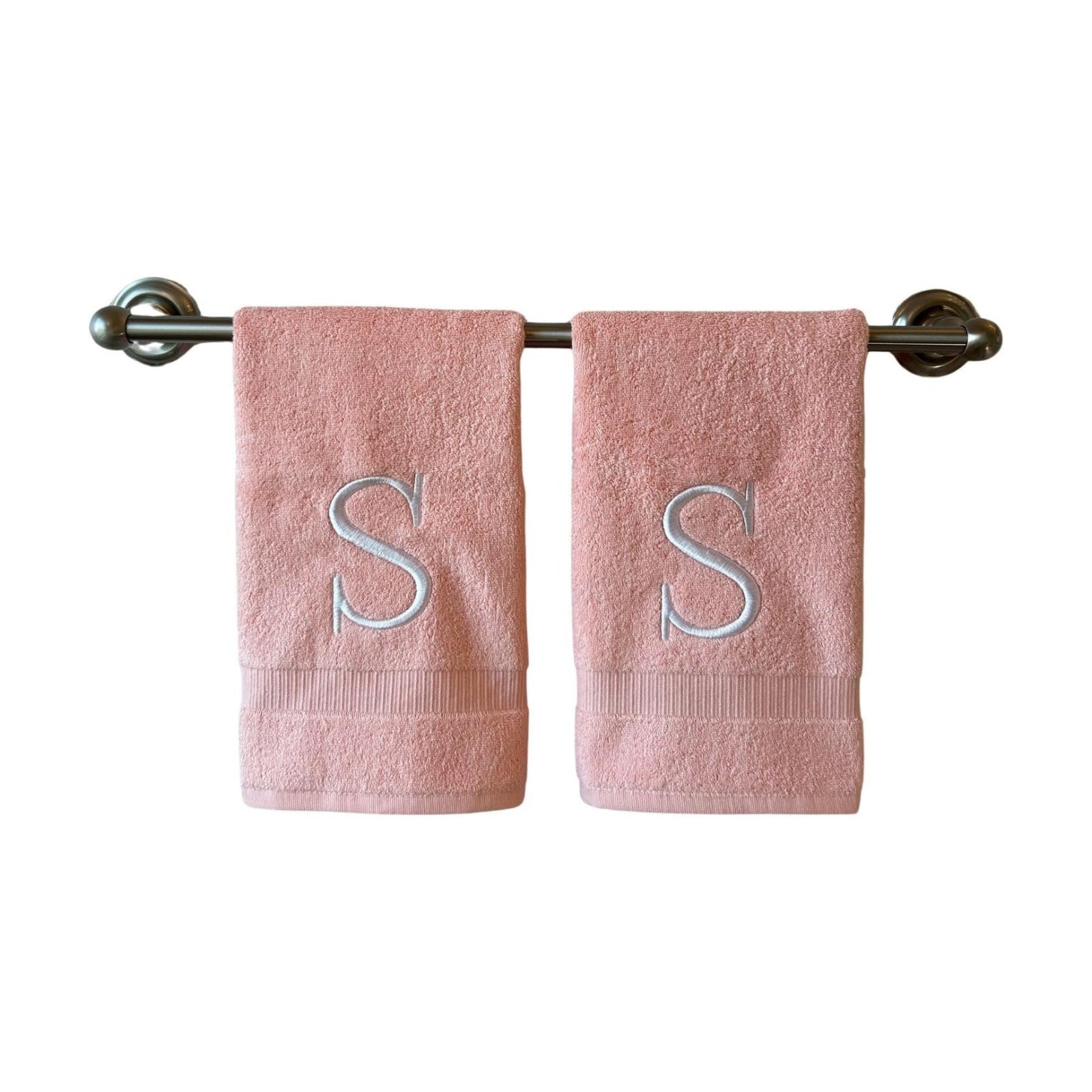 Pink with White Monogrammed Hand Towels for Bathroom - Set of 2 Letter S | Luxury Hotel Quality Initial Towels For