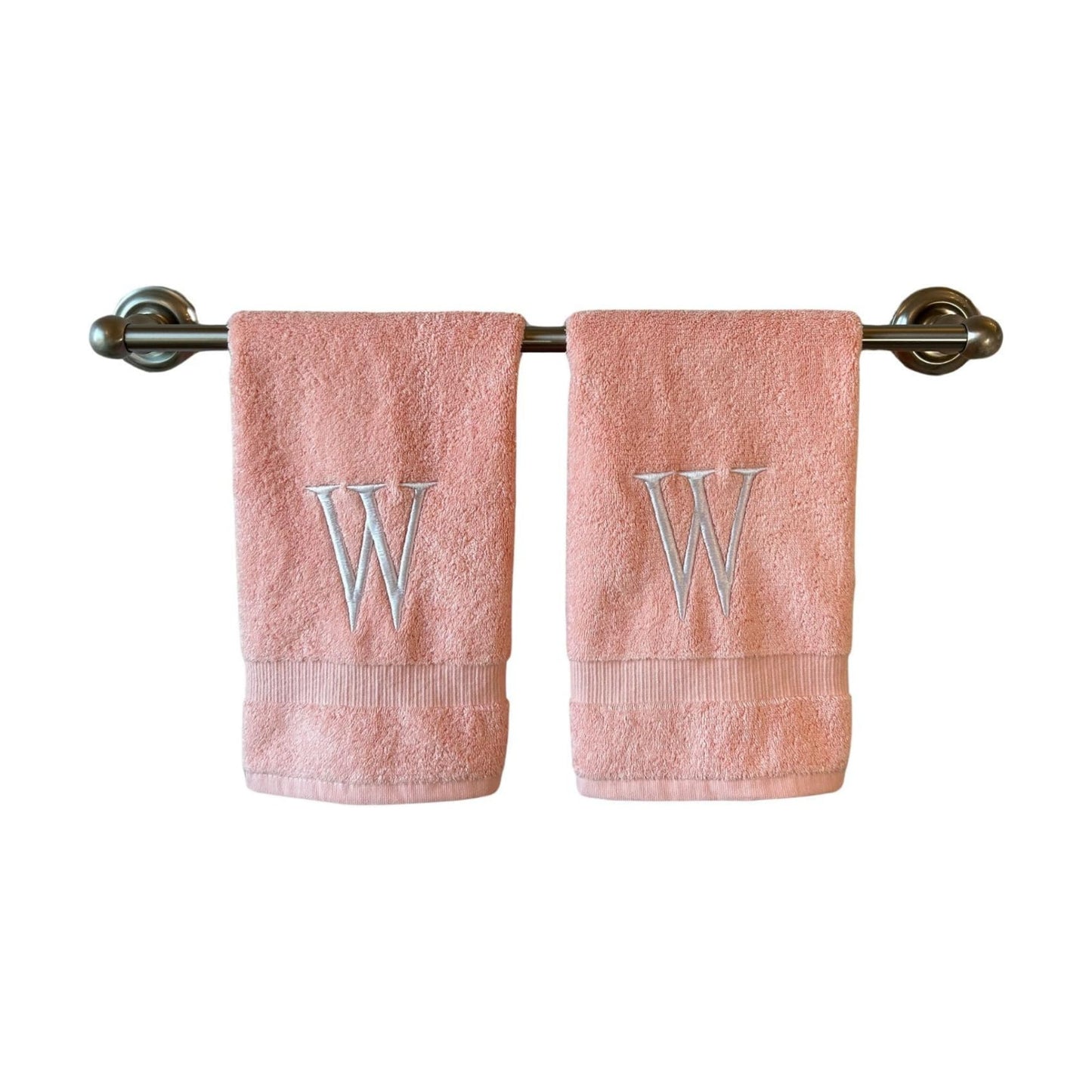Pink with White Monogrammed Hand Towels for Bathroom - Set of 2 Letter W | Luxury Hotel Quality Initial Towels For
