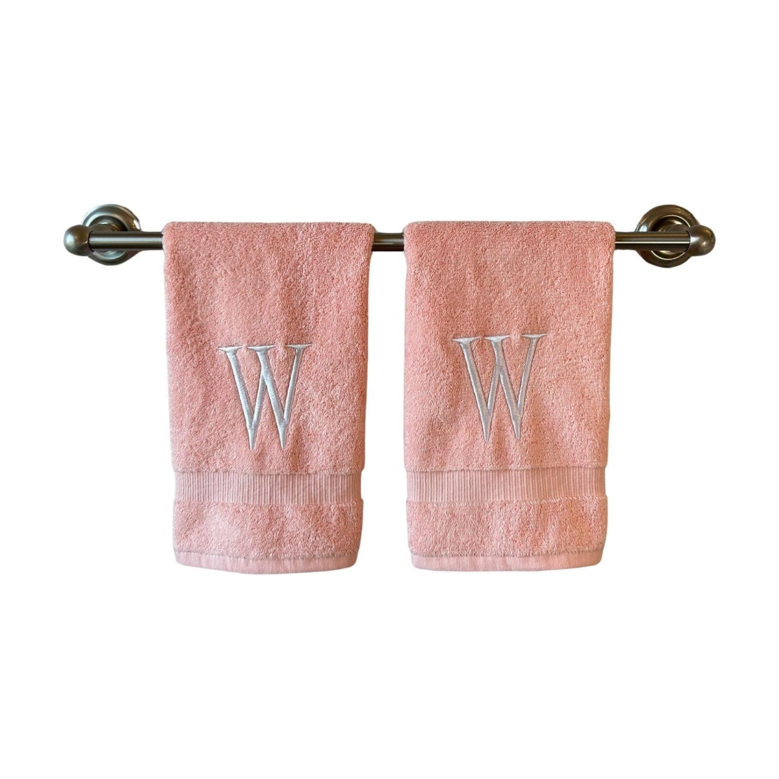Pink with White Monogrammed Hand Towels for Bathroom - Set of 2 Letter W | Luxury Hotel Quality Initial Towels For