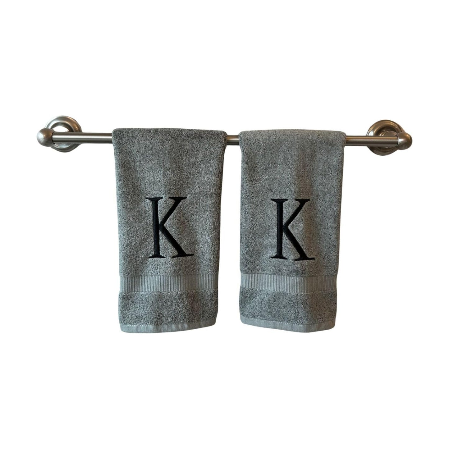 Gray with Black Monogrammed Hand Towels for Bathroom - Set of 2 Letter K | Luxury Hotel Quality Initial Towels For