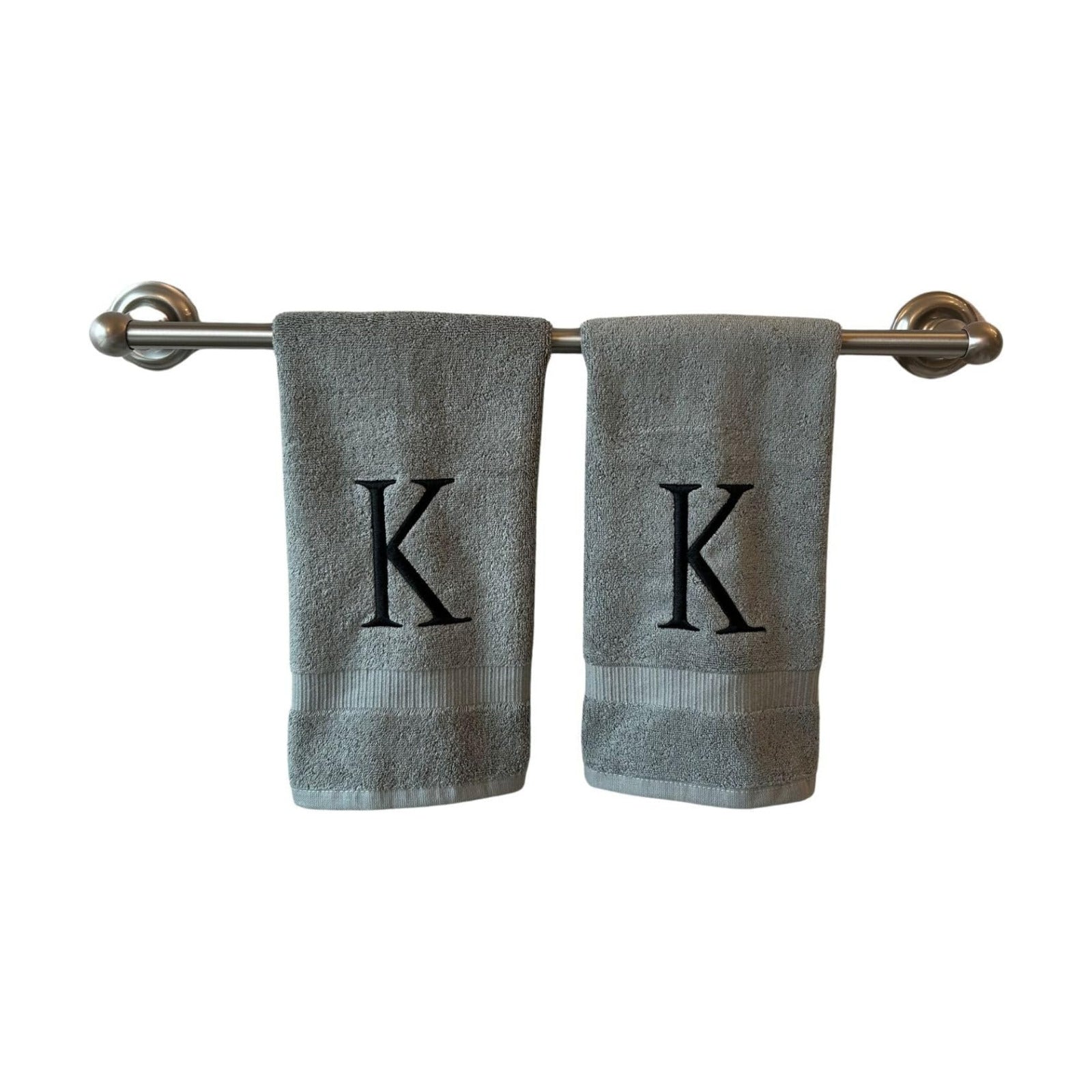 Gray with Black Monogrammed Hand Towels for Bathroom - Set of 2 Letter K | Luxury Hotel Quality Initial Towels For