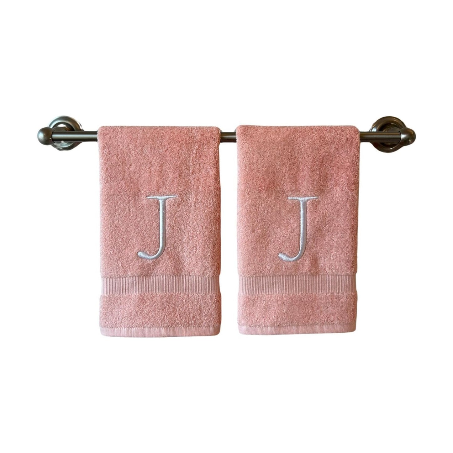 Pink with White Monogrammed Hand Towels for Bathroom - Set of 2 Letter J | Luxury Hotel Quality Initial Towels For