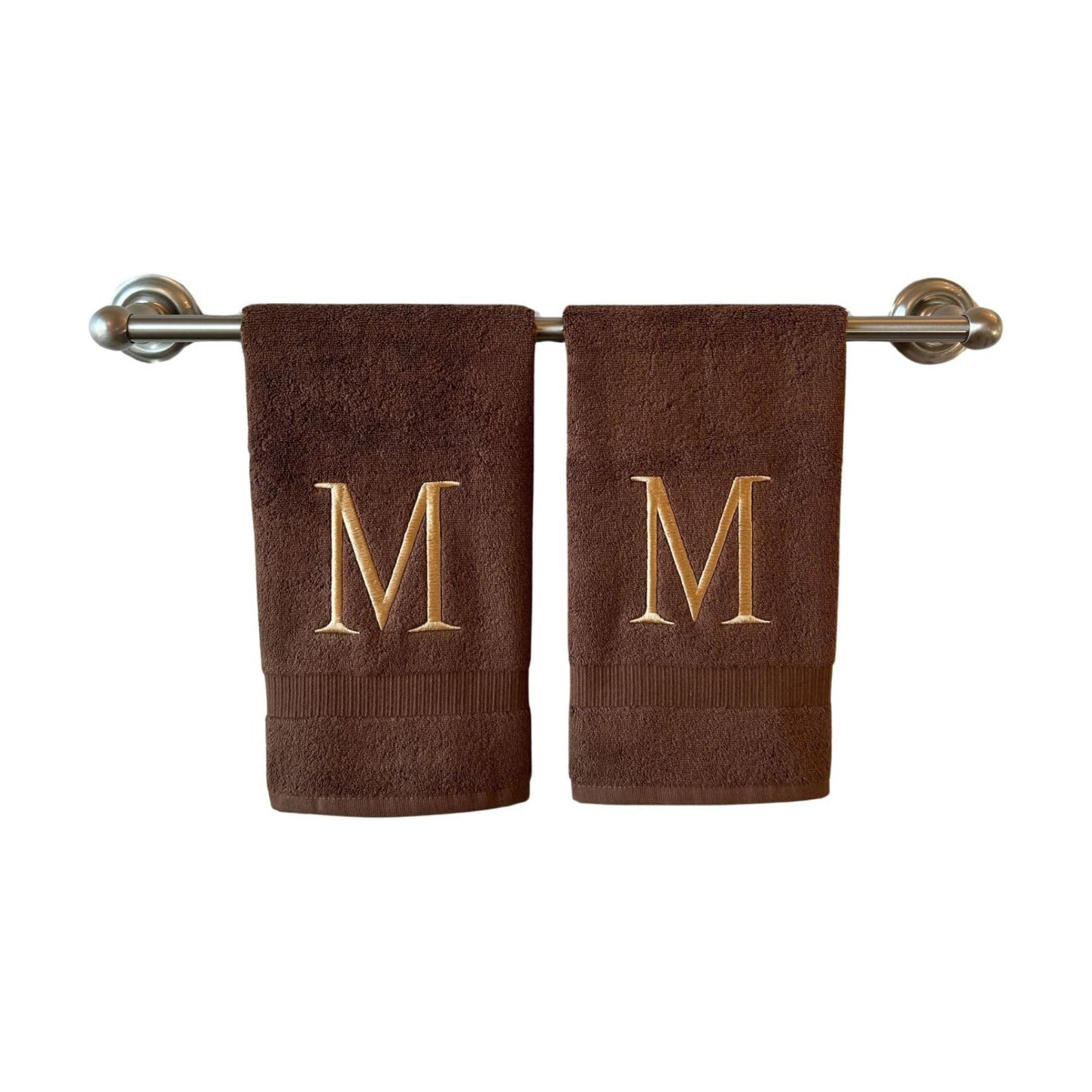 Brown with Beige Monogrammed Hand Towels for Bathroom - Set of 2 Letter M | Luxury Hotel Quality Initial Towels For
