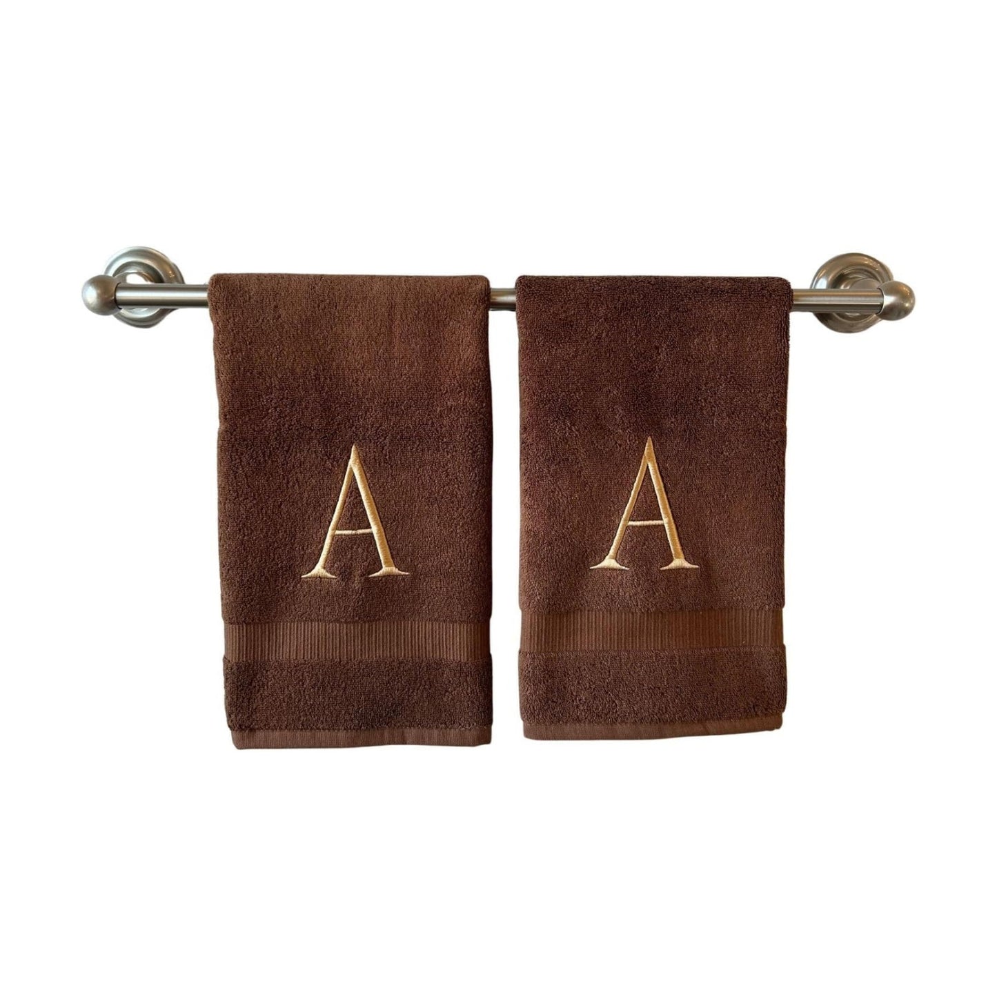 Brown with Beige Monogrammed Hand Towels for Bathroom - Set of 2 Letter A | Luxury Hotel Quality Initial Towels For