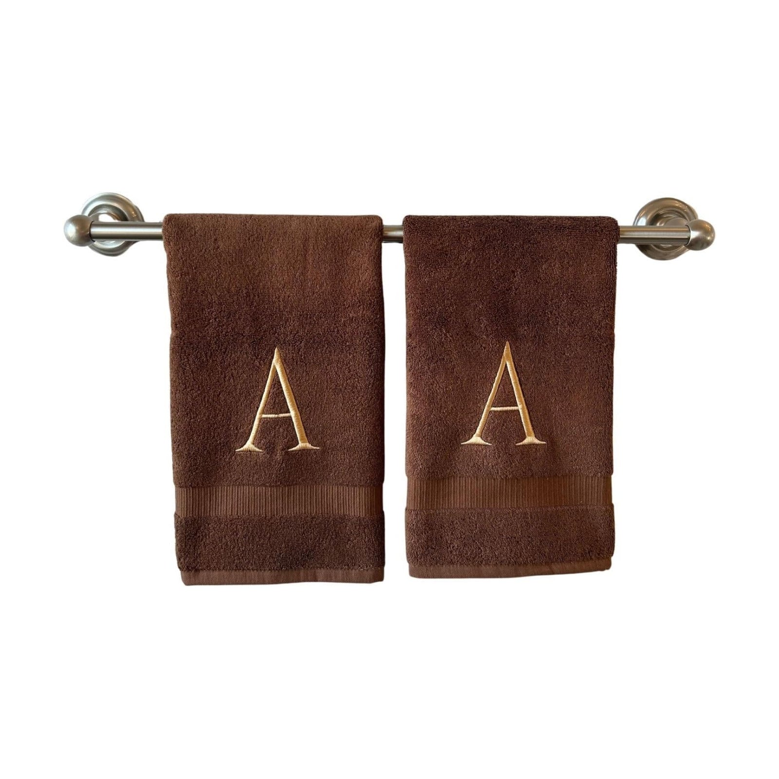 Brown with Beige Monogrammed Hand Towels for Bathroom - Set of 2 Letter A | Luxury Hotel Quality Initial Towels For